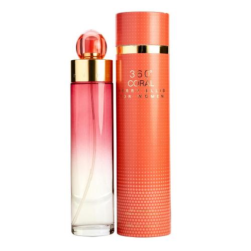 Perry Ellis 360 Coral Perfume by Perry Ellis, In 2014, the fashion world was introduced to Perry Ellis 360 Coral, a light and refreshing perfume with sensual undertones. In the top notes, the scent is led by the citric orange tones of Italian bergamot, followed by the bright freshness of pink pepper and ending with the fruitiness of sparkling peach prosecco and Asian apple-pear. The middle notes come from hints of lily of the valley and the sweetness of white jasmine and blushing peony. The base notes are delivered by layered musk, cashmere woods, white amber and soft tonka, which provide the sensual undertones.