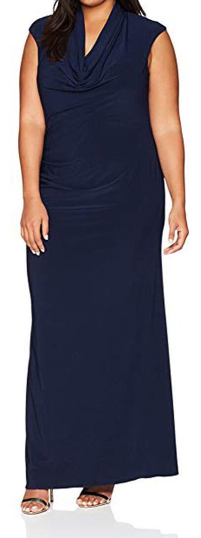 This long plus size bodycon dress comes with cowl neck sleeveless and made jersey material. Perfect for cocktail, evening party or any special occasion.<br><br> <br><br>Fabric : Jersey <br><br>Sleeve Style : Sleeveless<br><br>Length : Full Length<br><br>Color : Midnight<br><br>Sizes : 14W, 16W, 18W, 20W, 22W, 24W<br><br>Fully Lined<br><br>Soft Cup Inserts<br><br>Occasion : Formal, Evening Party, Mother of the Bride, Mother of the Groom, Church, Wedding Guest