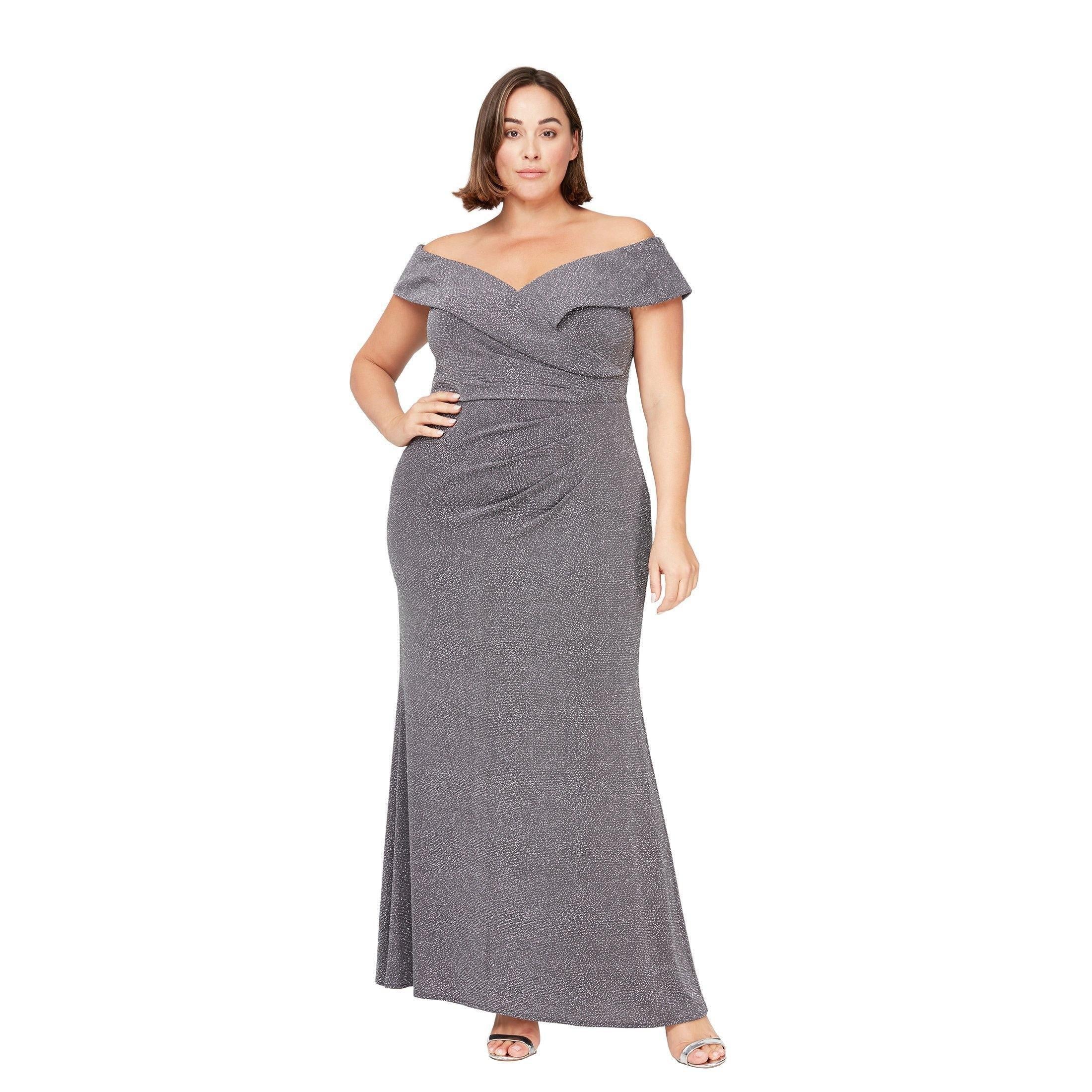  All Sale Items are Final Sale    <p> </p> <p><span>This dazzling plus size mother of the bride long dress features an off shoulder neckline with a fitted bodice and a ruched back. The skirt is custom-made in a full length sheath outline with a back cut. Perfect for any special occasion.</span><br data-mce-fragment="1"><br data-mce-fragment="1"><span>Fabric : Poly Spandex</span></p> <p><span>Zipper Back</span></p> <p><span>Length : Full Length</span></p> <p><span>Sleeve Style : Off Shoulder</span></p> <p><span>Color : Gunmetal</span></p> <p><span>Sizes : 16W, 18W, 20W</span></p> <p><span>Fully Lined</span><br data-mce-fragment="1"><span></span></p> <p><span>Soft Cup Inserts</span><br data-mce-fragment="1"><span></span></p> <p><span>Occasion : Formal, Mother of the Bride, Mother of the Groom, Church, Wedding Guests</span></p>