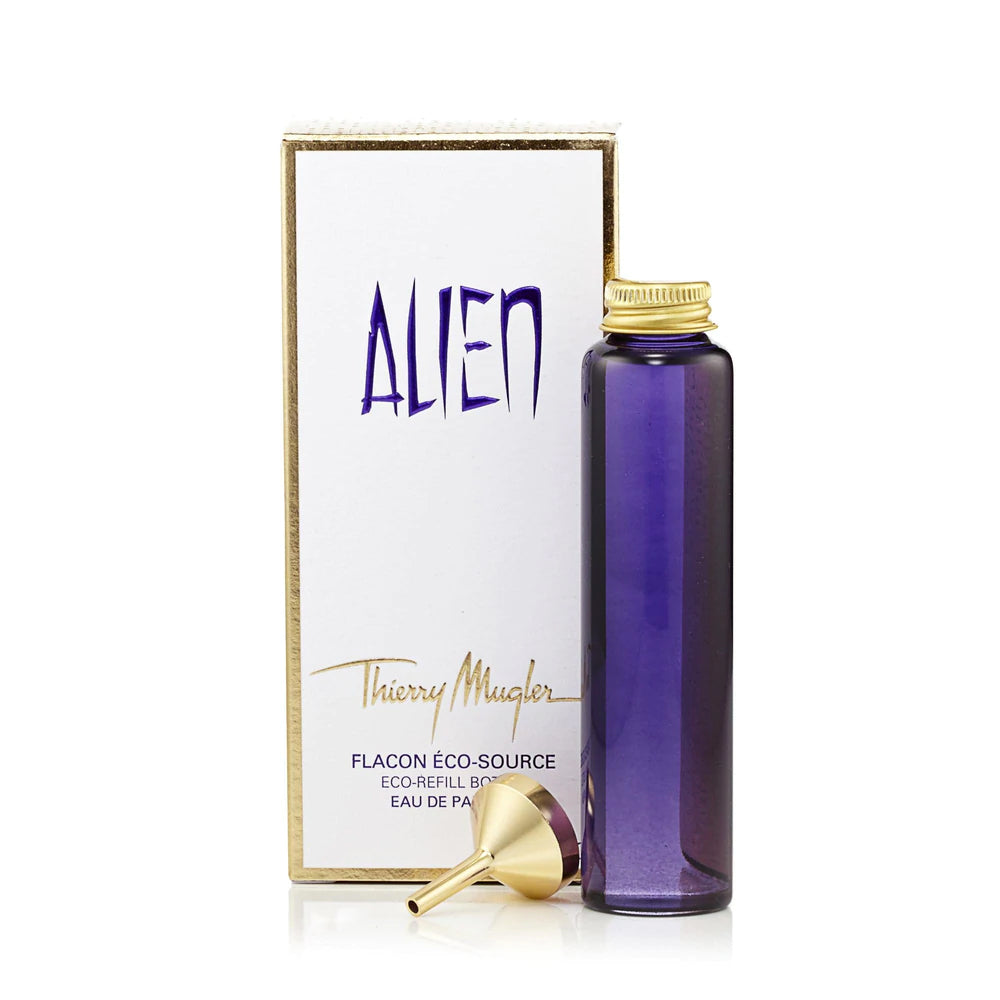 <p><meta charset="utf-8">The woody-floral fragrance borders the realms of spirituality and sensuality with a blend of soft lavender atop a base of cashmeran wood and white amber, exuding a positive energy with each mist of the sensual women's scent.<br data-mce-fragment="1"><br data-mce-fragment="1">About the Bottle: The refill <br><meta charset="utf-8">Scent Type: Warm Floral<br data-mce-fragment="1">Key Notes: Jasmine Sambac, Cashmeran Wood, Amber Gris<br><br data-mce-fragment="1">Thierry Mugler envisioned Alien as a sensation—the moment that occurs before a miracle. There is silence, fullness, and an expectancy of the supernatural. The bold floral perfume is named Alien because inside every woman is something so unique, so special, it is Alien to everything around her.</p>