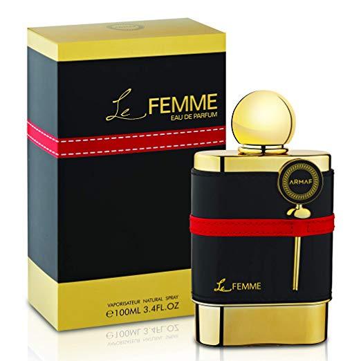 Armaf Le Femme Perfume by Armaf, Armaf Le Femme is a chic, easily wearable scent with an earthy base combined with floral and spicy notes . The fragrance opens with a combination of piquant gardenia and sharp orange matched up with the pleasant sweetness of plums and the deep, citrusy essence of bergamot. The middle blooms with a heart of narcotic jasmine paired with the classic aroma of rose, a creamy touch of lily of the valley and the mildly sour yet smooth note of saffron. Ending with a base of patchouli, white musk and vanilla, this perfume has a balanced, unique profile.
