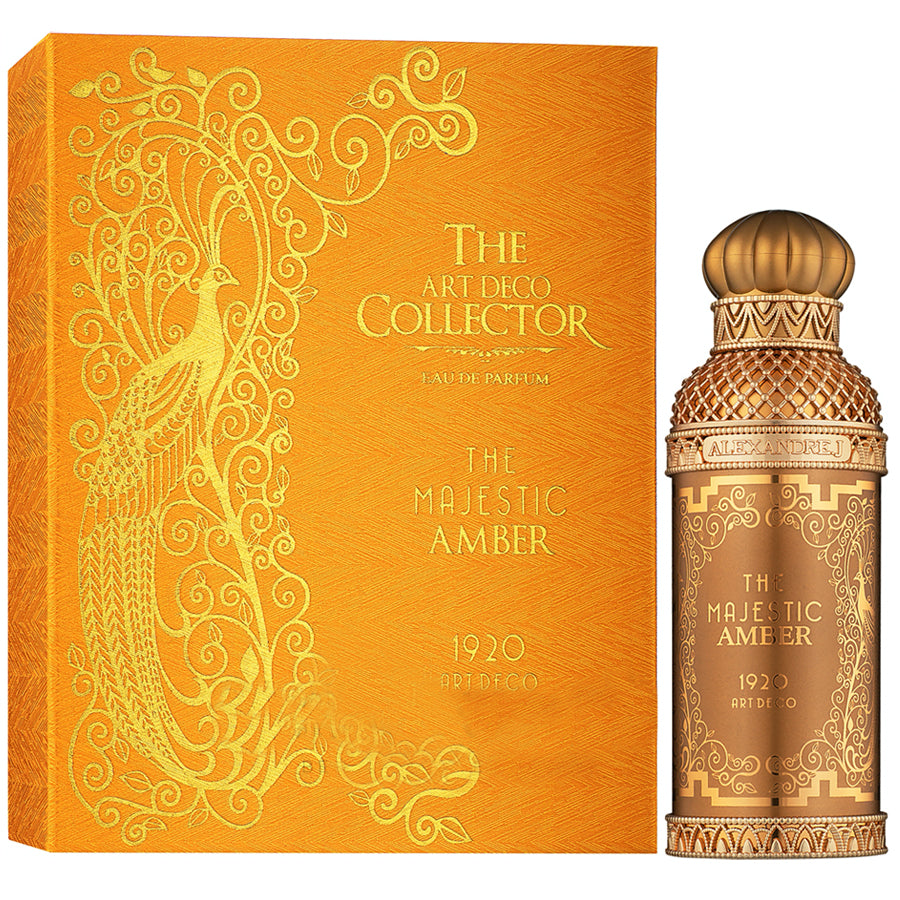 <p data-mce-fragment="1">Majestic Amber is one of the majestic fragrances in the Art Deco Collection from the Alexandre J family. The art deco collection launched in 2020 - to celebrate 100 years of the predominant decorative style of visual arts, architecture, and design of the 1920s. Alexandre J reprises his signature style with stunning designs, the finest raw materials, and bright colors. Art deco collection is an olfactive journey of fun, fashion, and the spirit of roaring twenties.</p>
<p data-mce-fragment="1">Majestic Amber is a woody floral fragrance present in a beautifully designed golden amber flacon. Each Art Deco Collection has a concept or story behind it. Majestic Amber is an admiration of The Art Deco era when the great perfume houses launched their first soliflores. Soliflore is the concept of a fragrance replicating the scent of a single flower. All other notes present in the creation complement the main note. Majestic Amber is not just a fragrance it’s the creator’s vision, an interpretation of the scent of roses. This elegant French feminine fragrance will take you on an olfactive journey of recreating the simplicity of soliflore roses.</p>
<p data-mce-fragment="1"><strong>Top notes:</strong> Grapefruit, Peach<br><strong>Heart notes:</strong> Rose, Davana, Tonka bean<br><strong>Base notes:</strong> Amber, Vanilla, Ambroxan, Patchouli, Toffee</p>
<p data-mce-fragment="1"><br></p>