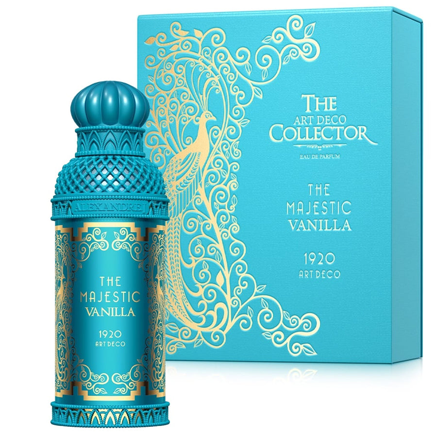 <p data-mce-fragment="1">Majestic Vanilla is one of the sophisticated fragrances in the Art Deco Collection from the Alexandre J family. The art deco collection launched in 2020 - to celebrate 100 years of the predominant decorative style of visual arts, architecture, and design of the 1920s. Alexandre J reprises his signature style with stunning designs, the finest raw materials, and bright colors. Art deco collection is an olfactive journey of fun, fashion, and the spirit of roaring twenties.</p>
<p data-mce-fragment="1">Majestic Vanilla is an oriental masculine fragrance present in a beautifully designed blue flacon. Each Art Deco Collection has a concept or story behind it. Majestic Vanilla pays tribute to the first oriental fragrances of the 20s. The decade of 1920 was an era of vast change; women began to adopt other styles of clothing typically worn by men. Majestic Vanilla is created from the imagination of masculine fashion for women in the 1920s. This oriental vanilla fragrance will take you through the roaring twenties where the women carried the principle of equality right into their wardrobes. Emancipated women display a certain masculine style in the intimacy of smoky boudoirs. A reflection of this "boyish" style, The Majestic Vanilla blends feminine notes of fruit and vanilla with the resinous masculinity of labdanum.</p>
<p data-mce-fragment="1">Majestic Vanilla opens with top notes of spicy cinnamon, citrusy bergamot, and mandarin. At the heart, luscious peach, while tonka bean and galbanum impart a green touch. The earthy base notes of musk, vanilla, patchouli, labdanum, and amber wood complete the scent with a woody and musky aroma.</p>
<p data-mce-fragment="1"><strong>Top notes:</strong> Cinnamon, Bergamot, Mandarin<br><strong>Heart notes:</strong> Galbanum, Tonka bean, Peach<br><strong>Base notes:</strong> Musk, Labdanum, Patchouli, Vanilla, Amber wood</p>