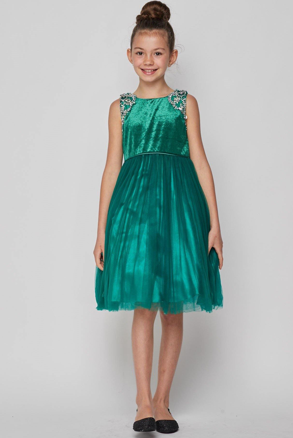 <p> </p> <p>This party is not a party until your little princess enters the room wearing this velvet and tulle dress. This style is very elegant and beautiful for any event. You want to enlarge the image to see the many details of the beading on the upper sleeve of the dress. The top is velvety with a soft, layered tulle skirt. This is great for any event that needs to sparkle and shine! </p> <p> </p> <p>Length : Knee-Above Knee</p> <p>Closure : Back Zipper</p> <p><span>Sleeve Style : Sleeveless</span></p> <p><span></span><span>Colors : Red, Green</span></p> <p><span>Sizes : 2, 4, 6, 8, 10, 12</span></p> <p><span>Fully Lined</span></p> <p><span>Soft Cup Inserts</span></p> <p><span>Occasion : Weddings-Princess Dress-Flower Girl Dresses-Formal Events</span></p>