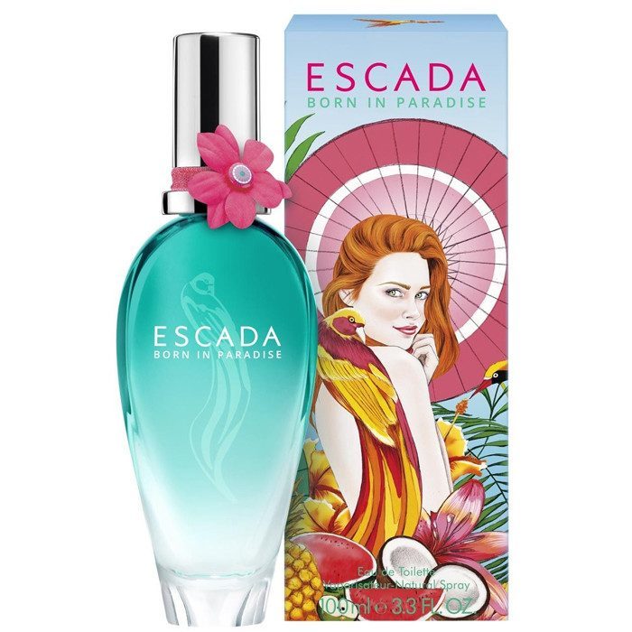 Born in Paradise the captivating new 22nd limited edition fragrance from Escada.<br><br>"Creating feelings of delight, warmth and frivolity ‰ÛÒ Born in Paradise transports you to the tropical haven of French Polynesia, evoking visions of bright and beautiful flowers, glistening beaches, clear turquoise waters and delectably delicious tropical fruits. Inspired by the famous Pina Colada cocktail, the ESCADA Born in Paradise perfume delivers an enchanting blend of pineapple and coconut milk, shaken with the aqueous and acidulous notes of watermelon, green apple and guava and enhanced with woody, musky and creamlike undertones. Exuberant in character, the fragrance instantly releases tantalisingly mouth-watering fruity scents and an infectious carefree feeling often inspired by tropical escapes ‰ÛÒ making it the prefect summer fragrance to transport you to paradise." (Press release). Born in Paradise was launched in 2014.<br><br>
