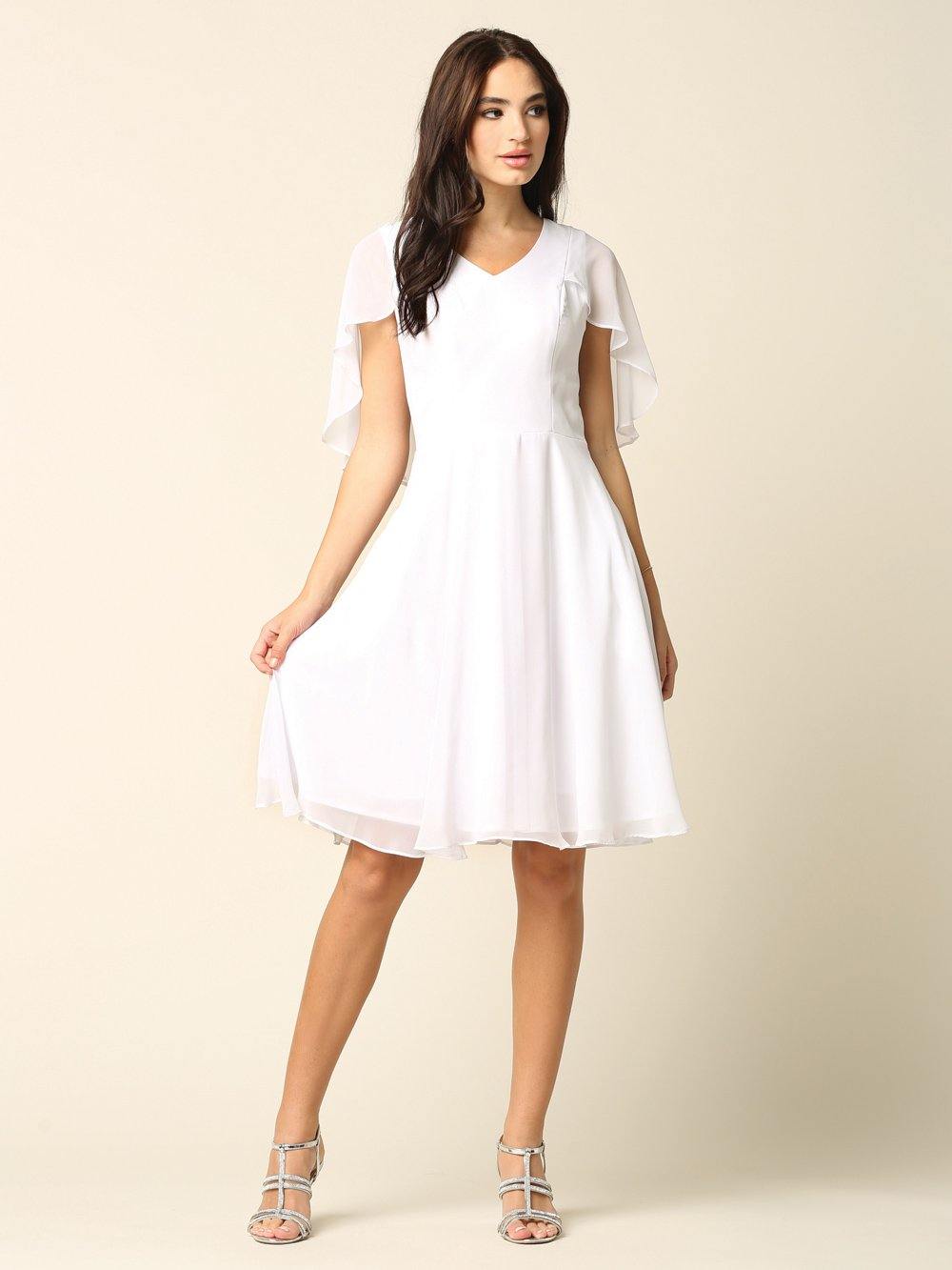 <p>This simple short dress features short sleeve v-neckline with cape overly. This dress has pockets and made of chiffon material. Perfect for for cocktail, evening party or any special occasion.<br> <br><br>Fabric : Chiffon<br><br>Closure : Zipper Back<br><br>Length : Knee Length</p> <p>Sleeve Style : Short Sleeve<br><br>Colors : Blush, Burgundy, Navy, White<br><br>Sizes : XS,S, M, L, XL, XL, 2XL, 3XL<br><br>Fully Lined<br><br>Soft Cup Inserts<br><br>Occasion : Prom, Cocktail, Homecoming, Graduation, Bridesmaids, Girls Night Out, Club Party, Dance Party, Special Occasion, Wedding Guest, Welcome Party, Thanks Giving, Semi-Formal</p>