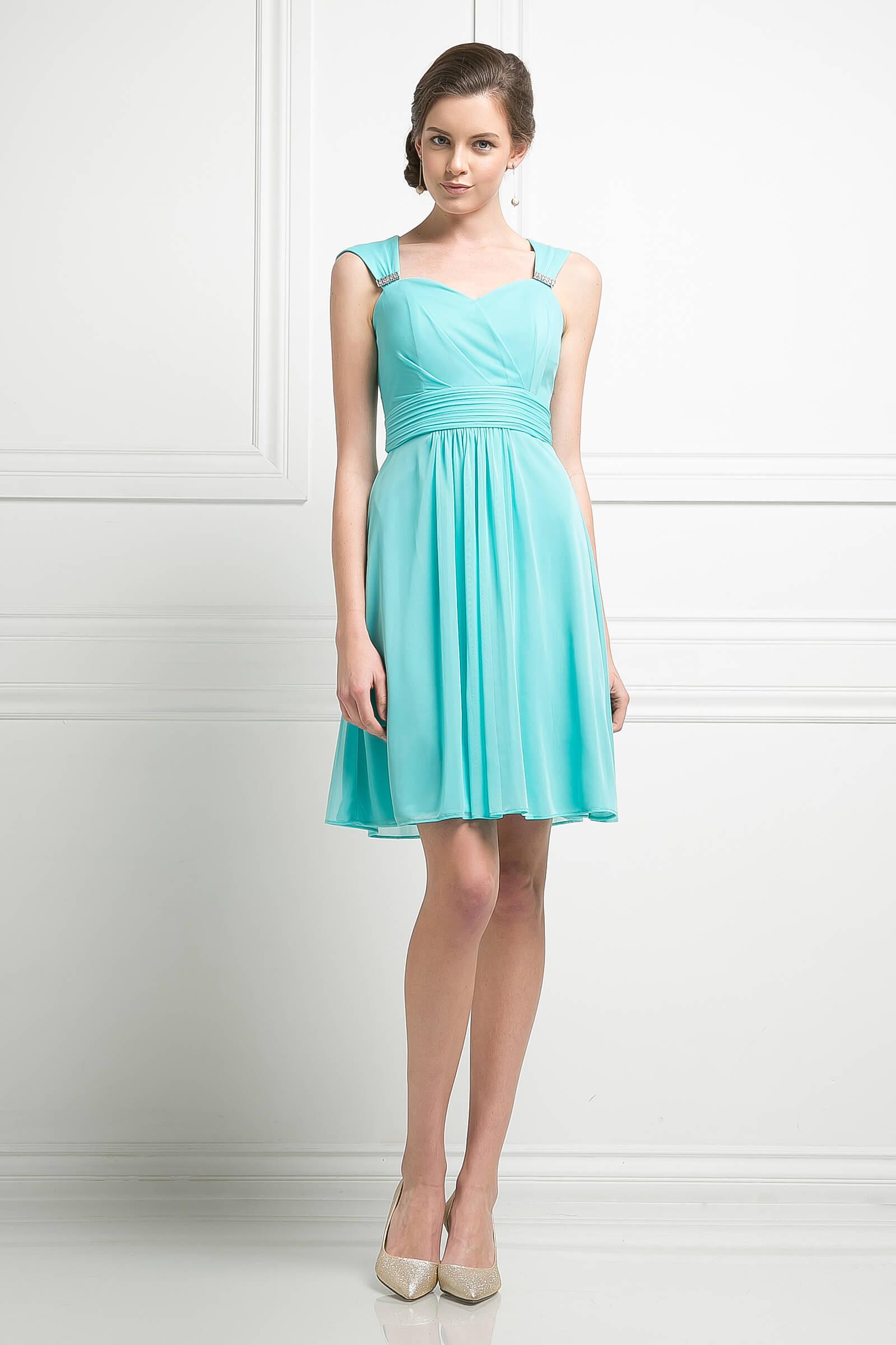 This A-line short dress featuring a sleeveless semi-sweetheart neckline with beaded shoulder straps, ruched waist and made of chiffon material with back cutout. Perfect for cocktail party, bridesmaids or any special occasion.<br><br><br>Fabric : Chiffon<br><br>Closure : Zipper Back<br><br>Length : Above Knee/Mini<br><br>Sleeve Style : Sleeveless<br><br>Colors : Mint, Lavender, Silver, Teal, Coral<br><br>Sizes : XS, S, M, L, XL, 2XL, 3XL<br><br>Fully Lined<br><br>Soft Cup Inserts<br><br>Occasion : Prom, Cocktail, Homecoming, Graduation, Bridesmaids, Girls Night Out, Club Party, Dance Party, Special Occasion, Wedding Guest, Welcome Party, Thanks Giving, Semi-Formal 