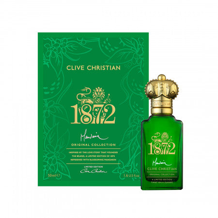 <span data-mce-fragment="1">From the Original Collection. To celebrate the love story that founded our brand Clive Christian has created two limited edition perfumes inspired by orange blossom - 1872 refreshed with the fragrant blossom from a flowering mandarin tree and X with the verdant fruit intertwined around neroli flowers - an ode to Queen Victoria whose crown proudly adorns every bottle of Clive Christian perfume.</span><br data-mce-fragment="1"><br data-mce-fragment="1"><span data-mce-fragment="1">1872 Mandarin, refreshed with the juicy citrus peel and bright florals from the Mandarin tree captures a refreshing energy like a brilliant bolt of sunshine. This citrus musk is a unique twist on the classic 1872 perfume from Clive Christian Perfume. 1.6 oz. Made in UK.</span><br data-mce-fragment="1"><br data-mce-fragment="1"><b data-mce-fragment="1">NOTES</b>
<ul data-mce-fragment="1">
<li data-mce-fragment="1">Mandarin</li>
<li data-mce-fragment="1">Juniper Berry</li>
<li data-mce-fragment="1">Citrus fusion of grapefruit</li>
<li data-mce-fragment="1">Vetiver</li>
</ul>