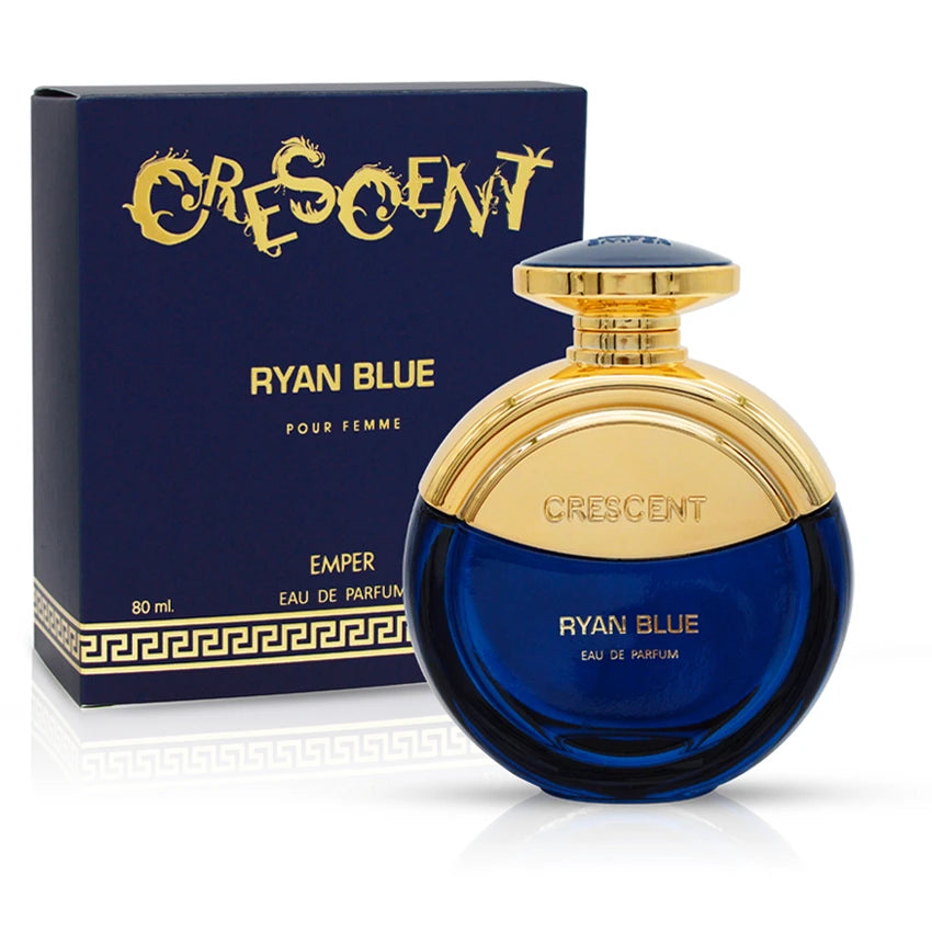 <em>INSPIRED BY</em> <strong>VERSACE DYLAN BLUE</strong>.<br><br><meta charset="utf-8">
<p data-mce-fragment="1">An elegant and seductive scent, Crescent Ryan Blue from the perfume house of Emper is an irresistible fragrance that evokes inner beauty through its alchemy of playful and enchanting notes. The opening notes begin with a citrusy yet utterly sweet green apple, which blends with black currant and wild clover; these notes are then mixed with the sweetest and most delicate rose flowers and a touch of peach, adding that light fruity touch that we love so much; and finally, the sweetness and fruity notes will settle into notes of musk, woody aromas and patchouli.</p>
<p data-mce-fragment="1">HEAD NOTES: Green Apple, Black Currant, Myosotis, Clover<br>HEART NOTES: Jasmine, Rose, Rose Hip, Peach<br>BASE NOTE: Musk, Woody Notes, Patchouli</p>
<br>