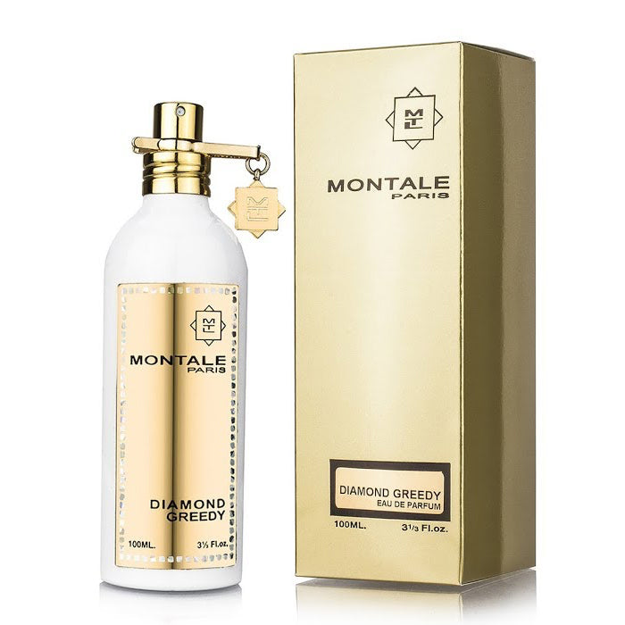 <p data-mce-fragment="1"><strong data-mce-fragment="1">Diamond Greedy</strong><span data-mce-fragment="1"> </span>by Montale is a Gourmand and Fruity feminine perfume that opens with notes of mandarin zest and pear that elevates the sublime magnitude of the chocolate. The heart of it combines the delicate rose with jasmine and sweet vanilla, making way for its base chords on woody touches around Patchouli and White Moss that brings a sensual touch. Scent Category: Fruity and Gourmand</p>
<p data-mce-fragment="1"><strong>Top Notes:</strong> Tangerine and Pear<br><strong>Heart Notes:</strong> Jasmine, Vanilla and Rose<br><strong>Base Notes:</strong> Patchouli and White Moss</p>
