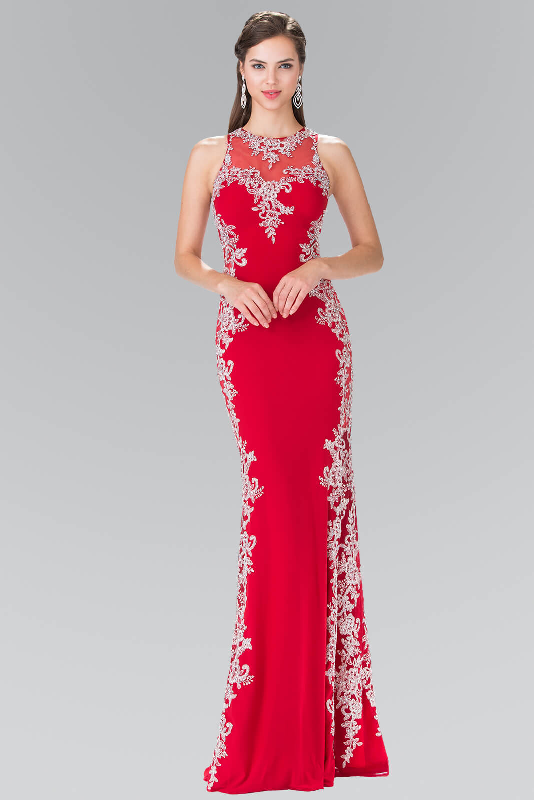 This long dress features a halter high neck with back cutout, appliques adorn the scoop neckline, framing the sweetheart bodice and keyhole detail at the back. More appliques panel the sides producing a feminine silhouette. Perfect for formal, evening party or any special occasion.<br><br><br>Fabric : Rome Jersey<br><br>Closure : Zipper Back<br><br>Length : Full Length<br><br>Sleeve Style : Halter<br><br>Colors : Burgundy, Red<br><br>Sizes : XS, S, M, L, XL, 2XL, 3XL<br><br>Fully Lined<br><br>Occasion : Formal, Prom, Homecoming, Wedding Guest, Evening Party, Red Carpet, Pageant, Special Occasion 