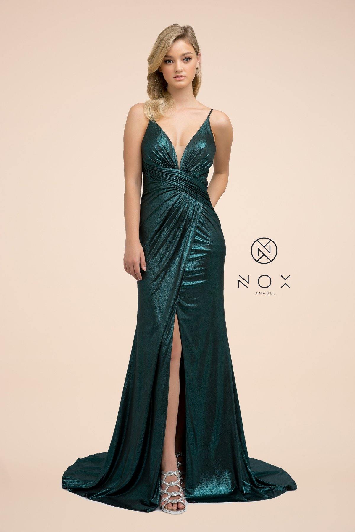 Long spandex metal spaghetti dress with V neck and open back. Deep V-neck with a sheer insert. The shape of the skirt to match the side slits and train. Perfect for for formal, evening party or any special occasion.<br><br><br>Fabric : Metallic Spandex<br><br>Closure : Zipper Back<br><br>Length : Full Length with Side Slit<br><br>Sleeve Style : Spaghetti Strap<br><br>Colors : Gunmetal Gray, Dark Red, Green<br><br>Sizes : 4, 6, 8, 10, 12, 14<br><br>Fully Lined<br><br>Soft Cup Inserts<br><br>Occasion : Formal, Prom, Homecoming, Wedding Guest, Evening Party, Red Carpet, Pageant, Special Occasion 