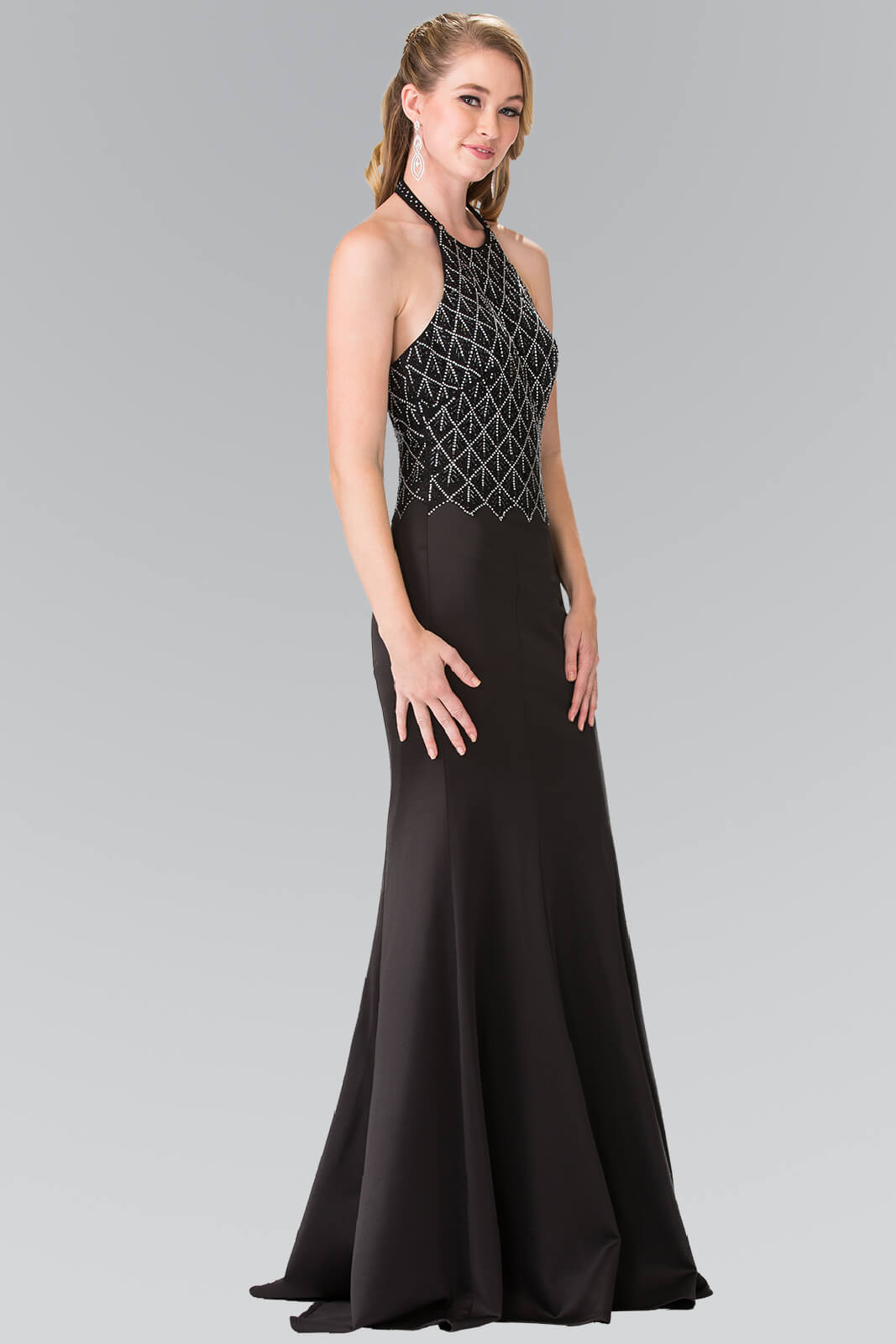 This long dress features a halter neck beaded bodice, and form fitting trumpet style. Lovely beading is intricately beaded in harlequin pattern with snowflake detailing. Perfect for formal, evening party or any special occasion.<br><br><br>Fabric : Rome Jersey<br><br>Closure : Side Zipper<br><br>Length : Full Length<br><br>Sleeve Style : Halter<br><br>Colors : Black, Blush<br><br>Sizes : XS, S, M, L, XL, 2XL<br><br>Fully Lined<br><br>Soft Cup Inserts<br><br>Occasion : Formal, Prom, Homecoming, Wedding Guest, Evening Party, Red Carpet, Pageant, Special Occasion 