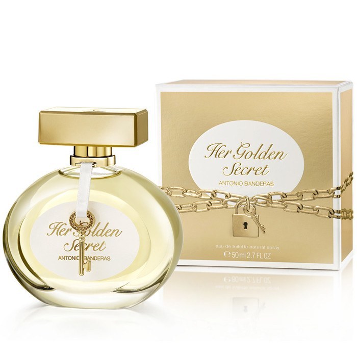 (Scroll down for video) After 2011 edition The Golden Secret Antonio Banderas opens a new chapter of this story - with fragrance Her Golden Secret (2013). The new fragrance arrives as a successor to Her Secret, created as the ultimate fragrance of seduction. Mysterious, intense and playful Her Golden Secret wins over all the senses, leaving us helpless to resist its fascinating attraction.<br><br>The main star of the fragrance Her Golden Secret is Spanish actress Paz Vega, a woman with authentic beauty, a strong personality, with accentuated sexuality. The new perfume HER GOLDEN SECRET develops strong and seductive fruity notes in the beginning, mixing zest of bergamot, mandarin, apple and peach. The heart introduces a union of gardenia and orange blossom refreshed with drops of black currant zest, on a base of woody notes of patchouli and cedar, along with tonka, vanilla and musk.<br><br>The bottle is designed in the same form as Her Secret with a touch of luxury. The liquid inside highlights the femininity and sophistication of the composition and is paired with a massive cap colored in a gold shade. A gold-colored key hangs on the neck of the bottle to unlock the mysterious and timeless secret. The packaging contains luxury design ensured by a matte gold shade and golden chain on the box hiding the secret. This secret is waiting to be revealed... Her Golden Secret was launched in 2013.<br><br><iframe width="560" height="315" src="//www.youtube.com/embed/A-gmjTsOaIg" frameborder="0" allowfullscreen=""></iframe>