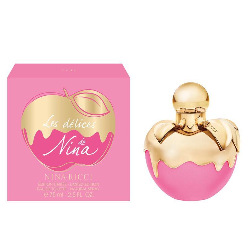 Nina Ricci annually launches a new version, a limited edition of the original Nina from 2006. The edition for 2015 is called Les Délices de Nina, inspired by strawberry candy. Perfumers Marie Salamagne and Olivier Cresp collaborated on the creation of this new, fresh, fruity and sweet composition. The fragrance opens with fresh notes of mandarin and lemon leading to the core—a combination of mara strawberry and white caramel. All of this is laid on the soft base of raspberry extract, praline and white musk. The iconic apple-shaped bottle comes in a soft pink bubble gum color, covered in melting golden color that symbolizes caramel. <iframe width="560" height="315" src="https://www.youtube.com/embed/Dx150Wn4VQI" frameborder="0" allowfullscreen=""></iframe>