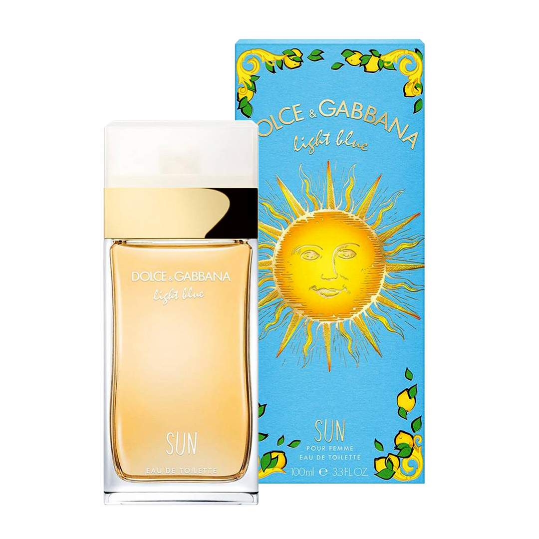 Light Blue Sun Perfume by Dolce &amp; Gabbana, A brighter, coconut-infused version of the original Light Blue, Light Blue Sun for Women is a shimmering floral fruity fragrance with sheer and summery trail. The opening is a tantalizing, juicy-sweet effusion of green apple and Italian lemon mingled with effervescent ozone and tropical hints of coconut nectar. Lush yet light white florals bloom at the heart, intertwining lovely white rose and mesmerizing jasmine with soft, delicately fruity nuances of Tahitian gardenia. Warm, alluring base notes of ambergris, Bourbon vanilla, cedar and white musk leave an entrancing, subtly sweet trail.