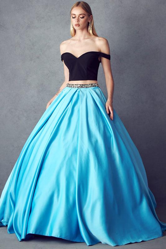 <p><span style="font-weight: 400;" data-mce-fragment="1" data-mce-style="font-weight: 400;">This stunning long gown is perfect for your Quinceanera, Sweet 16 or other special occasions.</span> Featuring an off crop top paired with pleated satin skirt with rhinestone embellishments in the waistline. <span style="font-weight: 400;" data-mce-fragment="1" data-mce-style="font-weight: 400;"> So go ahead and shimmer like a princess in this dress because this dress is exactly what you need to shine on your special day! </span></p> <p><br>Fabric : Satin<br><br>Zipper Back<br><br>Length : Full Length<br><br>Sleeve Style : Off Shoulder<br><br>Colors : Red, Turquoise<br><br>Sizes : XS, S, M, L, XL, 2XL<br><br>Fully Lined<br><br>Soft Cup Inserts<br><br>Occasion : Quinceanera, Sweet 16, Ball Party, Masquerade Ball, Debut</p>