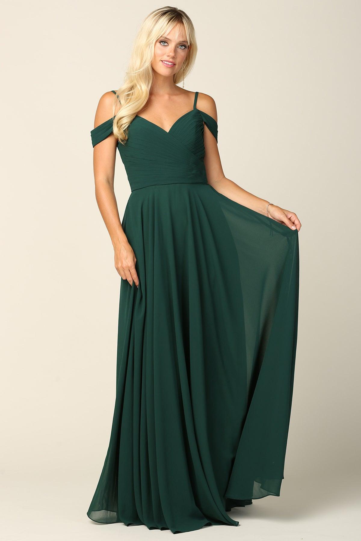 <p>The flowy chiffon fabric makes this dress perfect for any occasion. This pleated long gown features an off shoulder V-neckline V-back design. It's breathtaking yet simple for any special occasion to show off your true feminine side. <br><br><br><br>Fabric : Chiffon<br><br>Zipper Back<br><br>Length : Full Length<br><br>Sleeve Style : Off Shoulder<br><br>Colors : Blush, Burgundy, Champagne, Dusty Rose, Dusty Blue, Hunter Green, Lilac, Mauve, Navy, Off White, Plum, Royal<br><br>Sizes : XS, S, M, L, XL, 2XL, 3XL, 4XL<br><br>Fully Lined<br><br>Occasion : Bridesmaids, Formal, Evening Party, Homecoming, Wedding Guest</p>