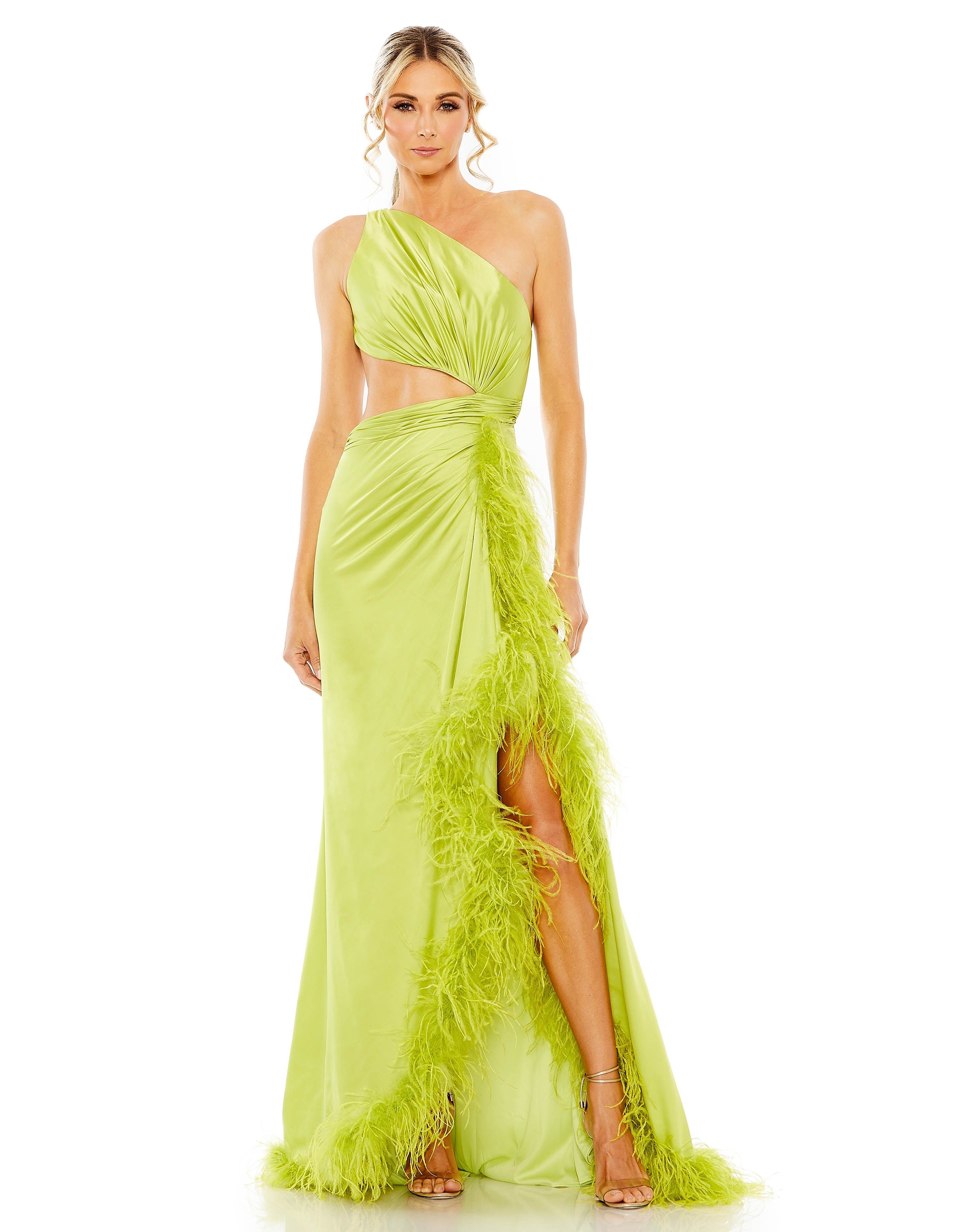  
<p>Just by looking at this Mac Duggal 11689 prom dress from The Dress Outlet, you can tell how classy it is. The bodice of this one-shoulder dress is ruched and has a side-to-back cutout. From the front slit to the hem, which ends in a brush train, ostrich feathers add style to this fit and flare prom dress. From homecoming to prom night, this dress will offer you a stunning appearance for the entire event!</p>
<br>
<ul style="list-style-type: disc;">
<li>Fabric : Satin</li>
<li>Length : Full Length</li>
<li>Sleeve Style : One Shoulder</li>
<li>Color : Lime, Hot Pink</li>
<li>Sizes : 0, 2, 4, 6, 8, 10, 12</li>
<li>Occasion : Prom Dresses, Formal Dresses, Homecoming Dresses</li>
</ul>