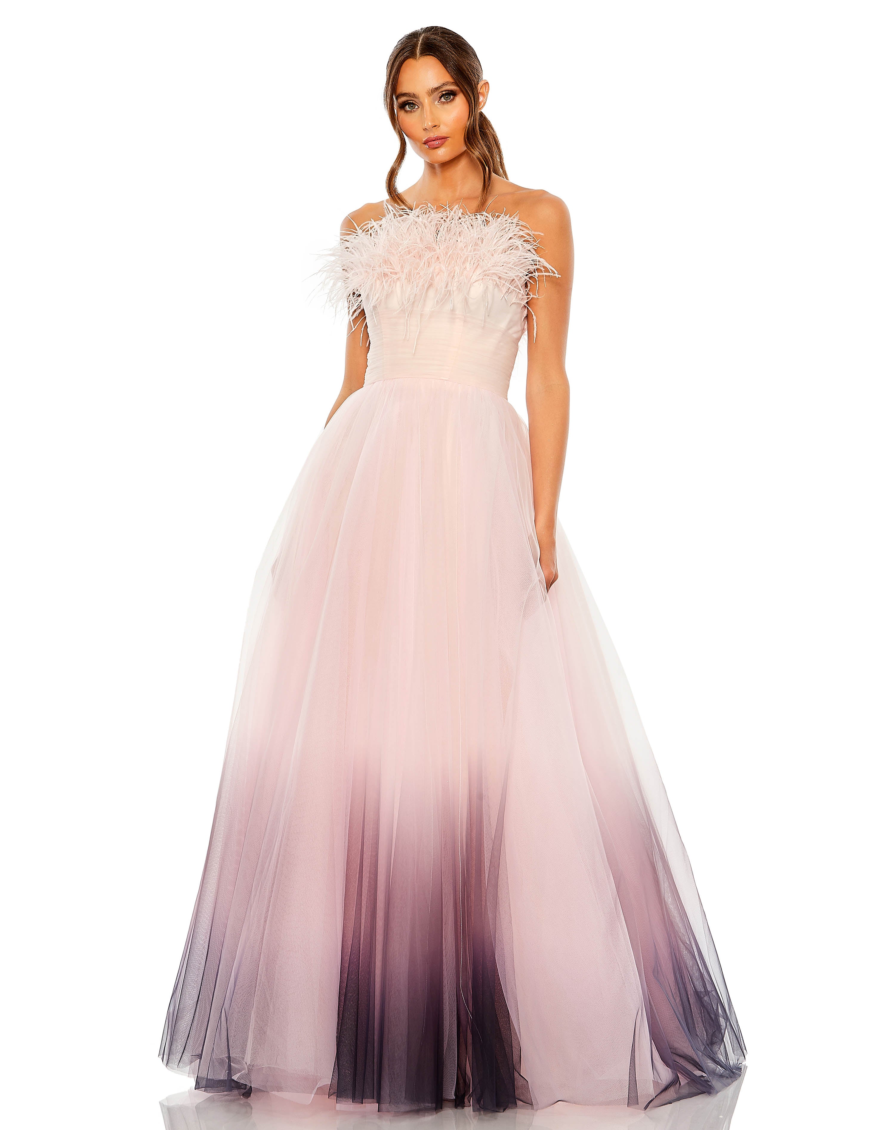  
<p>This gorgeous Mac Duggal 20557 prom dress from The Dress Outlet has a traditional design with trendy accents that will make you the center of attention. A beautiful tulle fabric was used to create this timeless item. The gathered ball skirt of this ball gown is topped by a strapless straight neckline with a ruched cummerbund, which ends in a sweep train. It is great for a prom event or any other special event you will be attending.</p>
<br>
<ul style="list-style-type: disc;">
<li>Fabric : Tulle</li>
<li>Length : Full Length</li>
<li>Sleeve Style : Strapless</li>
<li>Color : Pink Ombre, Blue Ombre</li>
<li>Sizes : 0, 2, 4, 6, 8, 10, 12, 14, 16</li>
<li>Occasion : Prom Dresses, Formal Dresses, Homecoming Dresses</li>
</ul>