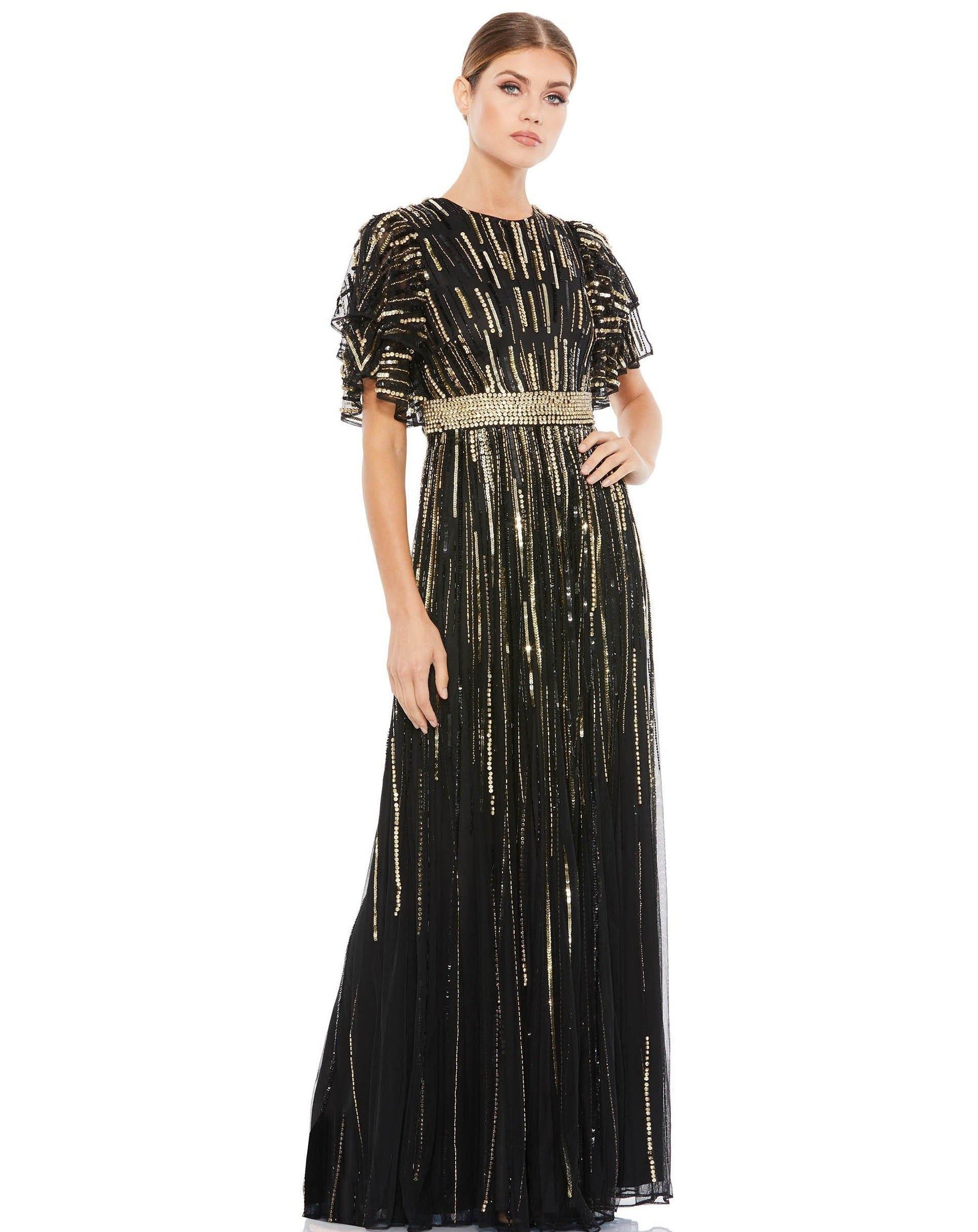 <p>Modest long gown for the mother of the bride with precious stones and a layered short sleeves with beaded waistband.<br></p> <p> </p> <p>Fabric : Sequins</p> <p>Zipper Back</p> <p>Length : Full Length</p> <p>Sleeve Style : Short Sleeve</p> <p>Colors : Black, <span data-mce-fragment="1">Vintage Rose, Slate Blue</span></p> <p>Sizes : 0, 2, 4, 6, 8, 10, 12, 14, 16, 18</p> <p>Fully Lined</p> <p>Occasion : Formal, Evening Party, Mother of the Bride, Mother of the Groom, Church, Wedding Guest</p>