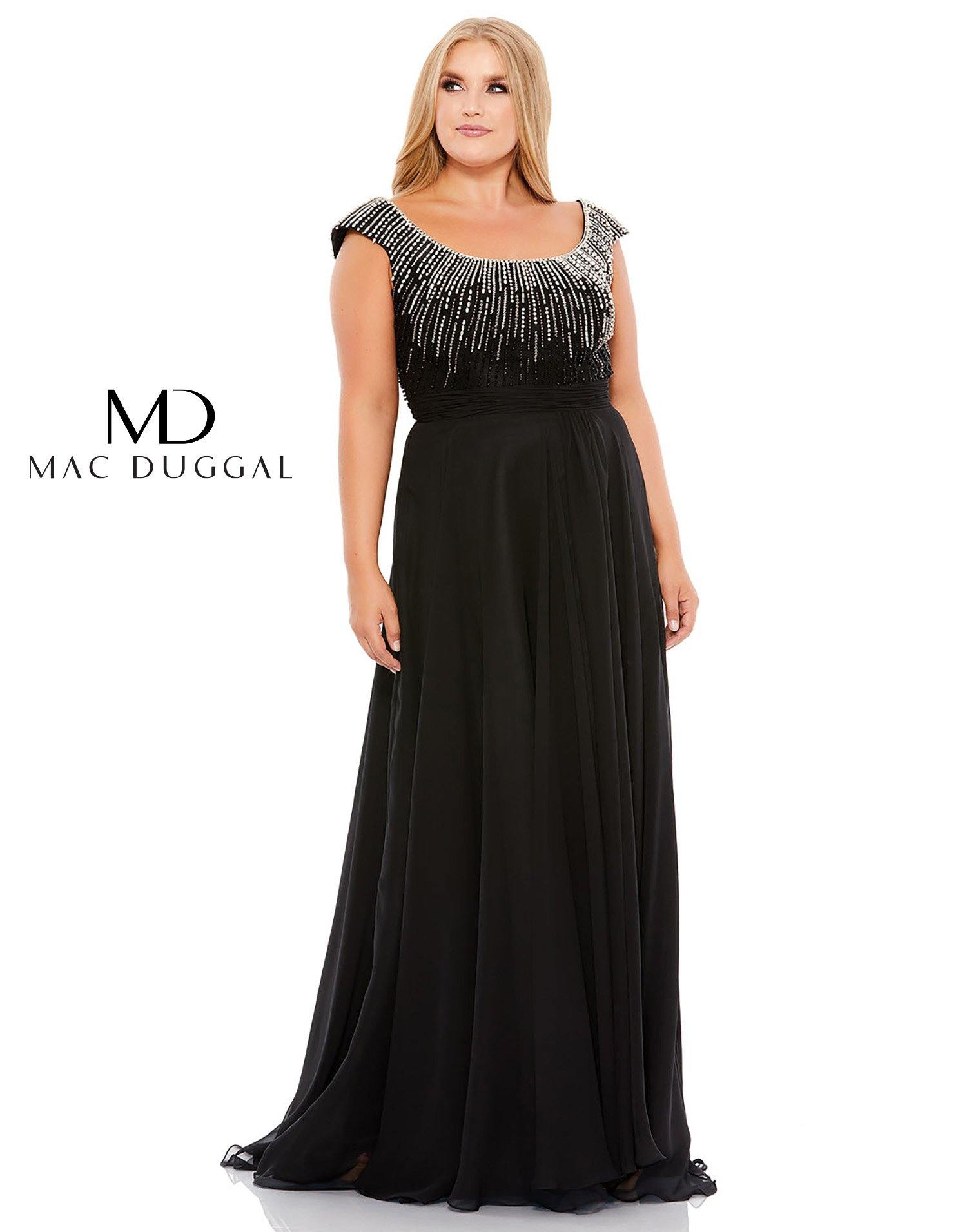 <p>This modest plus size dress for the mother of the bride with linear beadwork on the fitted bodice and a scoop neckline and mini cap sleeves. Features ruched waistband and is made of chiffon skirt and ends with a rain.<br></p> <p> </p> <p>Fabric : Chiffon<br> <br> Zipper Back</p> <p>Length : Full Length</p> <p>Sleeve Style : Cap Sleeve</p> <p>Color : Black</p> <p>Sizes : 12W, 14W, 16W, 18W, 20W, 22W</p> <p>Fully Lined</p> <p>Occasion : Formal, Evening Party, Mother of the Bride, Mother of the Groom, Church, Wedding Guest</p>