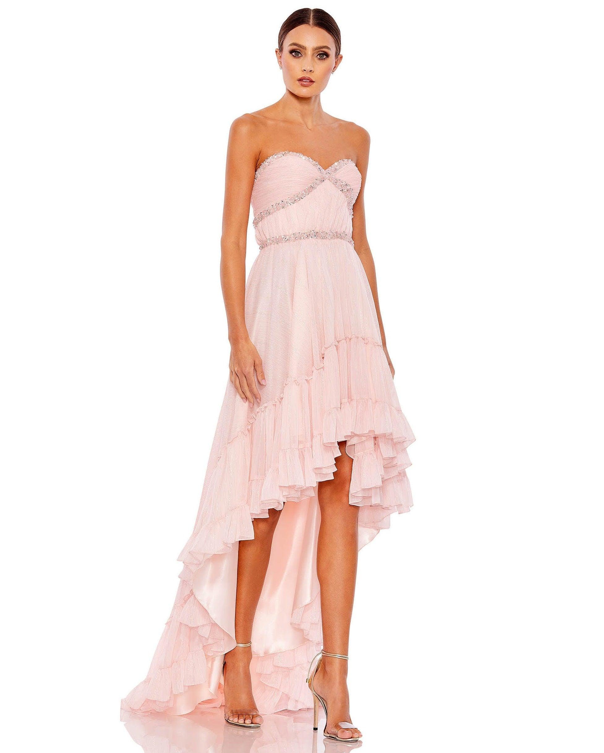 <p>The chiffon fabric is sure to make you feel elegant, while still maintaining comfort throughout any event. Featuring a strapless sweetheart neckline with a ruffle hem and a sweep train. Say yes to this dress now. This stylish, versatile dress is just what you need.<br><br><br><br>Fabric : Chiffon<br><br>Zipper Back<br><br>Length : High Low<br><br>Sleeve Style : Strapless<br><br>Colors : Ice Pink, Lemon<br><br>Sizes : 0, 2, 4, 6, 8, 10, 12, 14, 16, 18, 20<br><br>Fully Lined<br><br>Occasion : Prom, Formal, Evening Party, Homecoming, Wedding Guest, Red Carpet, Pageant<br></p>