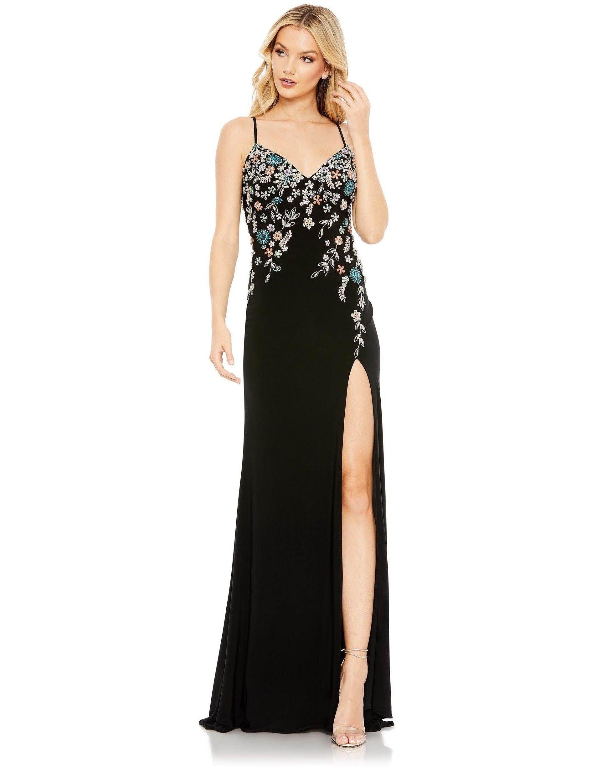 <p>Think of this dress as your answer to the modern princess’s dream outfit. This fitted floral long gown features spaghetti strap V-neckline with sexy high slit and beaded bodice embellishments. Perfect for special occasion. <br><br><br><br>Fabric : Jersey<br><br>Zipper Back<br><br>Length : Full Length<br><br>Sleeve Style : Spaghetti Strap<br><br>Colors : Black Multi, Candy Pink, <span data-mce-fragment="1">Buttercup</span><br><br>Sizes : 0, 2, 4, 6, 8, 10, 12, 14, 16<br><br>Fully Lined<br><br>Occasion : Prom, Formal, Evening Party, Homecoming, Wedding Guest, Red Carpet, Pageant</p>