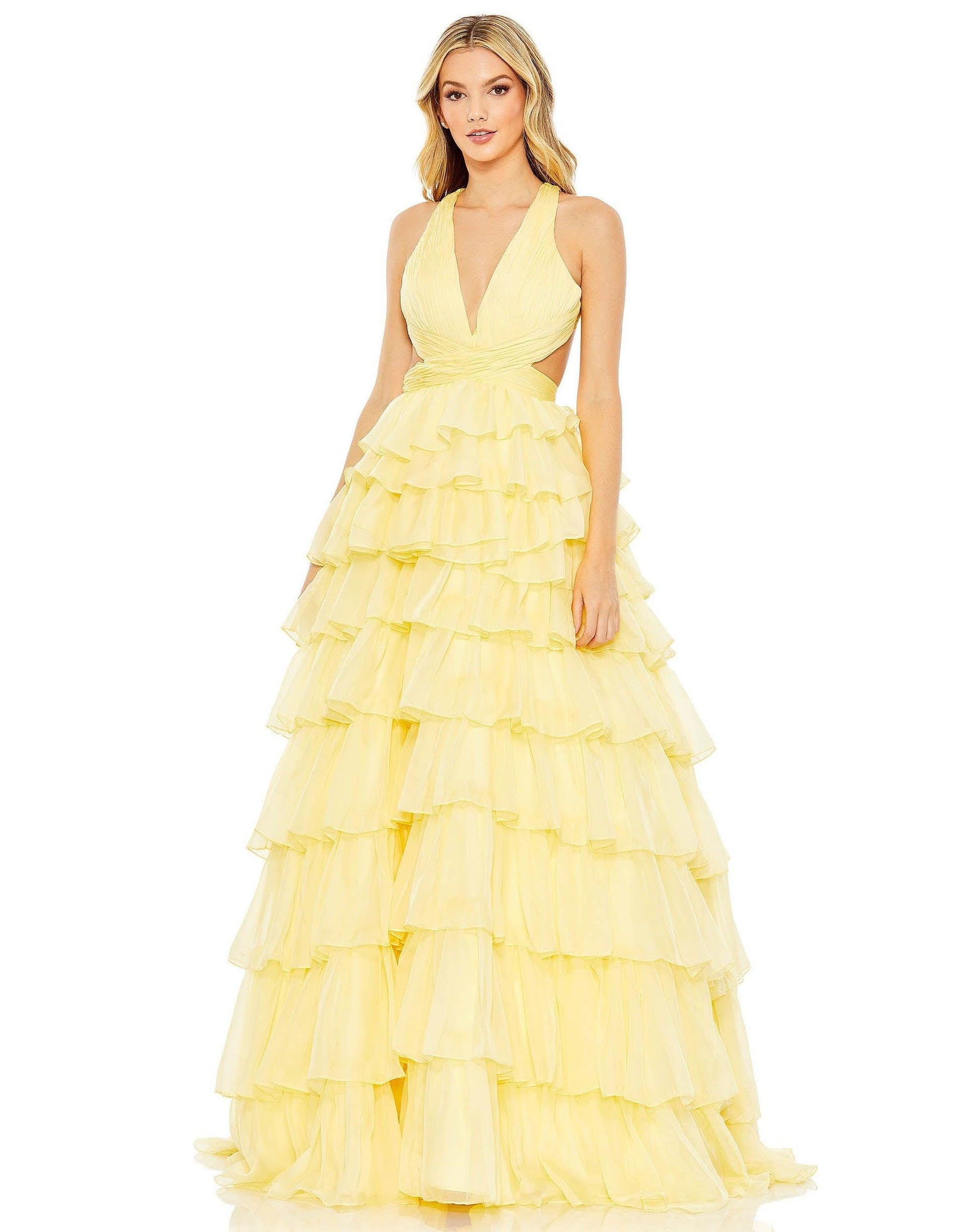 <p>The chiffon fabric is sure to make you feel elegant, while still maintaining comfort throughout any event. This ball gown featuring a halter neckline with pleated bodice and side cutouts. This dress is perfect for any special occasion so you can feel confident, glamorous, and comfortable in this elegant design.</p>
<p> </p>
<p>Fabric : Chiffon</p>
<p>Zipper Back</p>
<p>Length : Full Length</p>
<p>Sleeve Style : Halter</p>
<p>Color : Lemon</p>
<p>Sizes : 0, 2, 4, 6, 8, 10, 12, 14, 16</p>
<p>Fully Lined</p>
<p>Occasion : Prom, Formal, Evening Party, Homecoming, Wedding Guest, Red Carpet, Pageant</p>