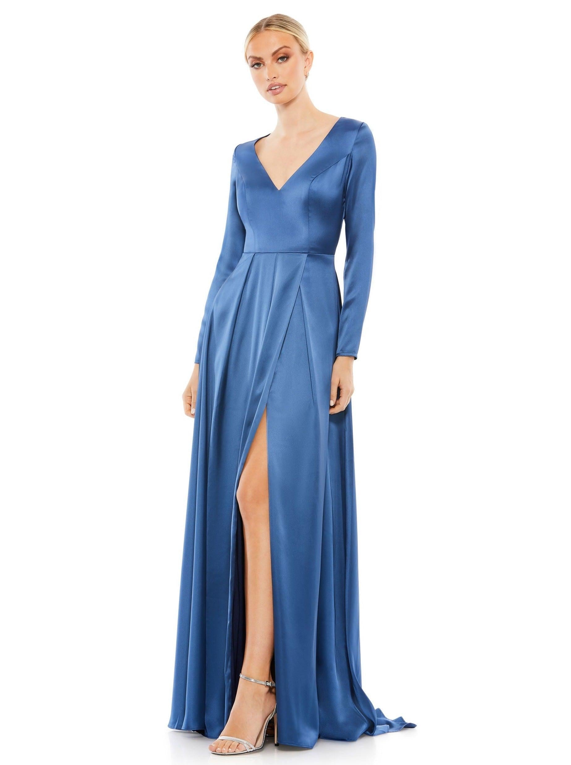 <p>This stunning formal dress is perfect for any special occasion. The romantic sleeves make this gown a timeless and elegant choice. This satin long gown features long sleeve wit a V-neckline and sexy high slit. Say yes to this dress now. This stylish, versatile dress is just what you need.<br><br><br><br>Fabric : Satin<br><br>Zipper Back<br><br>Length : Full Length<br><br>Sleeve Style : Long Sleeve<br><br>Colors : Midnight, Wine<br><br>Sizes : 2, 4, 6, 8, 10, 12, 14, 16<br><br>Fully Lined<br><br>Occasion : Formal, Evening Party, Homecoming, Wedding Guest</p>