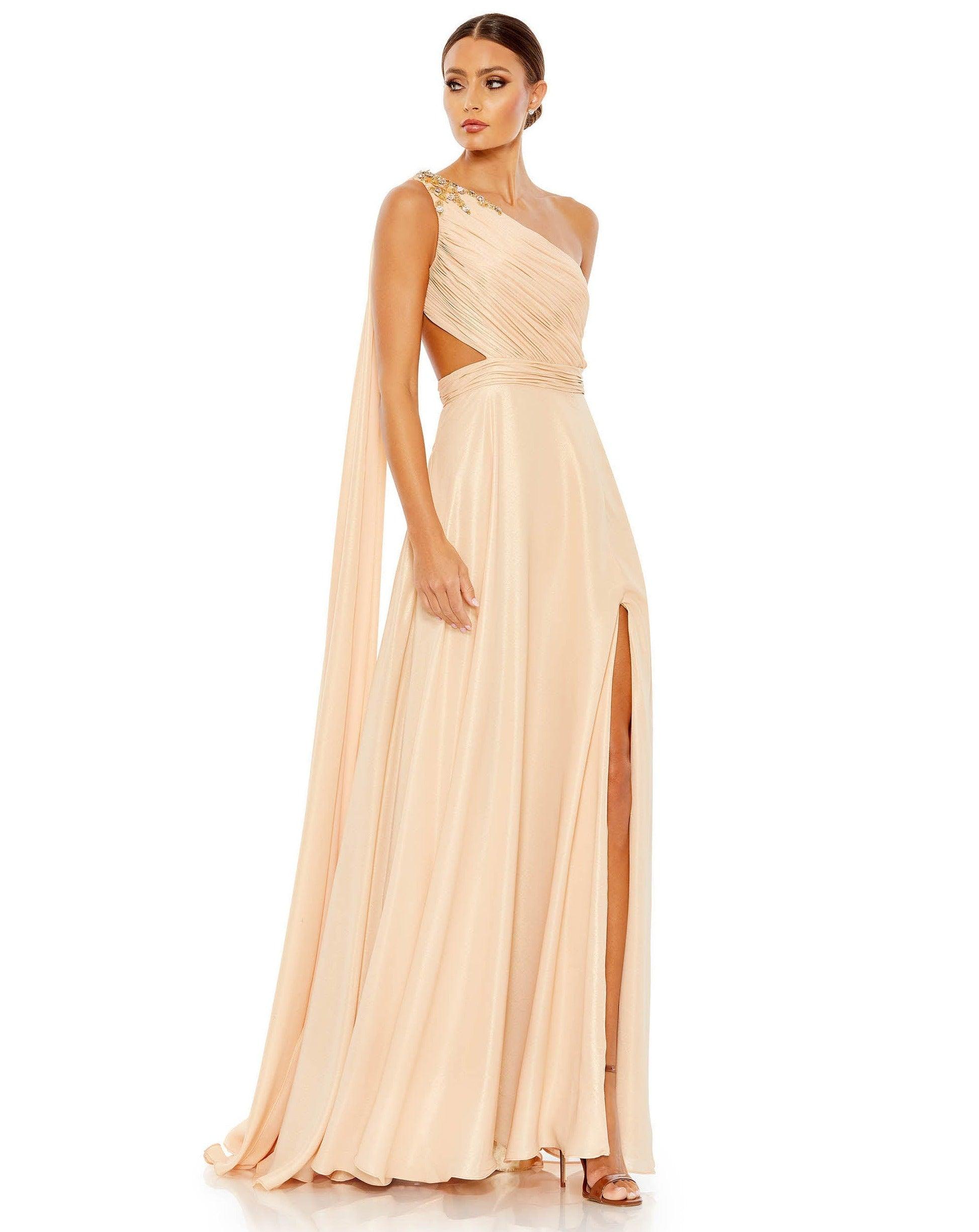 <p>We have the perfect prom dress for you! Tailored to be universally flattering, it has a one shoulder neckline that accentuates your figure naturally. This dress is undeniably gorgeous and will have you looking flawless on your big night.<br><br><br><br>Fabric : Organza <br><br>Zipper Back<br><br>Length : Full Length<br><br>Sleeve Style : One Shoulder<br><br>Color : Gold Nude<br><br>Sizes : 0, 2, 4, 6, 8, 10, 12, 14<br><br>Fully Lined<br><br>Occasion : Prom, Formal, Evening Party, Homecoming, Wedding Guest, Red Carpet, Pageant</p>