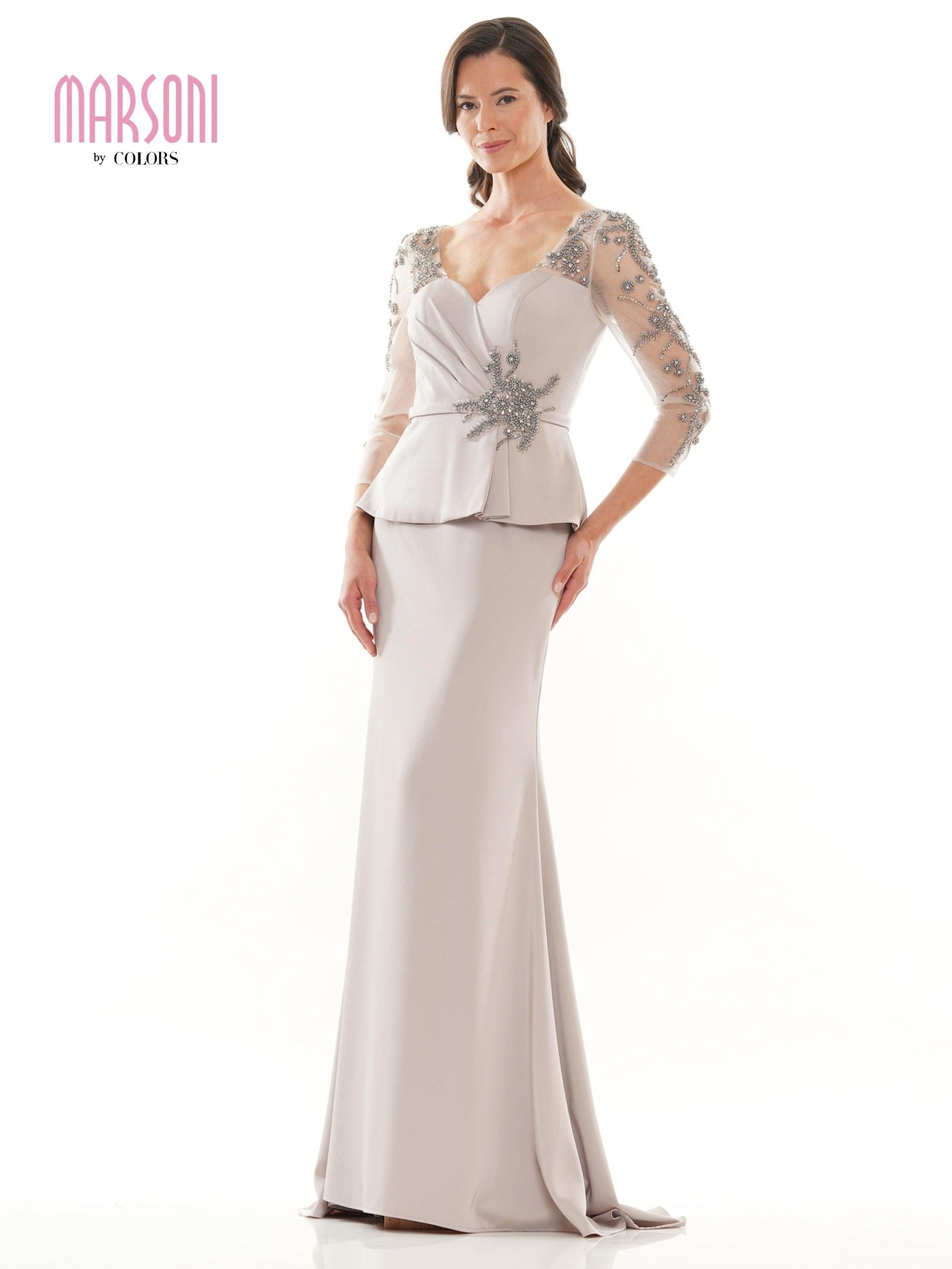 <p>This gorgeous, stunning long dress features a sweetheart neckline and the Fit and Flare acting as a barrier between the beaded embellishment will have a good benefit. Just like magic, suddenly everything is perfect for that one special night.</p> <p> </p> <p>Fabric : Faille</p> <p>Zipper Back</p> <p>Length : Full Length</p> <p>Sleeve Style : 3/4 Sleeve</p> <p>Colors : Silver, Navy, Deep Green, Eggplant, Dusty Rose</p> <p>Sizes : 4, 6, 8, 10, 12, 14, 16, 18, 20</p> <p>Fully Lined</p> <p>Occasion : Formal, Evening Party, Church, Wedding Guest, Mother of the Bride, Mother of the Groom</p>