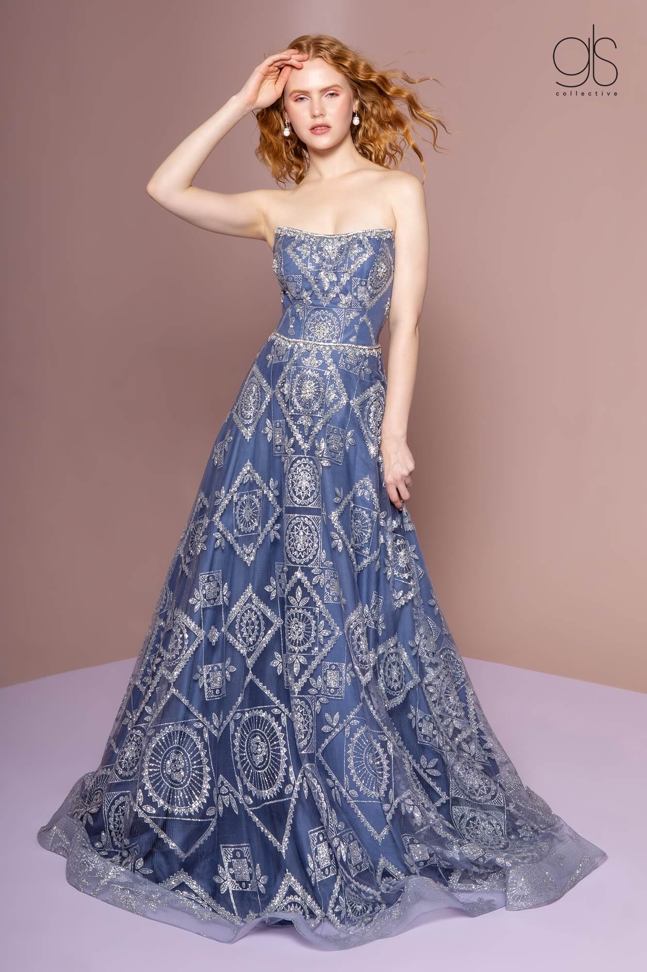 This stunning floor length dress comes with strapless, embellished and made of mesh material. Perfect for prom, homecoming, formal or any special occasion.<br><br><br>Fabric : Mesh<br><br>Closure : Zipper Back<br><br>Length : Full Length<br><br>Sleeve : Strapless<br><br>Color : Blue<br><br>Sizes : XS, S, M, L, XL, 2XL<br><br>Fully Lined<br><br>Soft Cup Inserts<br><br>Occasion : Formal, Prom, Homecoming, Wedding Guest, Evening Party, Red Carpet, Pageant, Special Occasion 