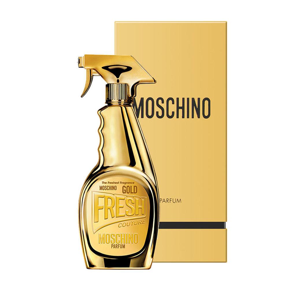 Gold Fresh Couture fragrance is an ode to feminity: intoxicating, and conveying delicious sensations. Exemplifying sparkling elegance and intoxicating sensuality, Moschino Gold Fresh Couture is the third surprising edition of the iconic cleaning spray bottle, the ultimate dichotomy of high and low. <br><br>The most common container for cleaning products, with an ironic twist, holds the new vibrant haute couture fragrance for her, a luxurious object of desire, of unique, unparalleled contemporary design.