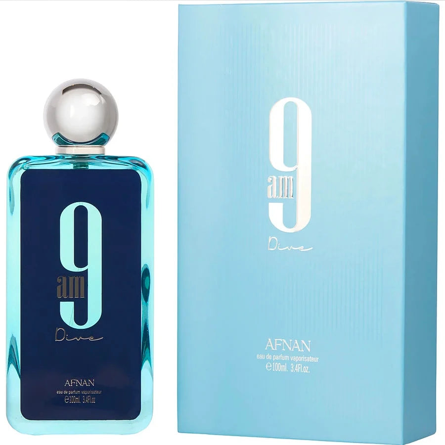 <p><em>INSPIRED BY</em> <strong>BLEU DE CHANEL</strong></p>
<p>Introduced in 2022. 9 AM Dive Unisex EDP by Afnan is an aromatic aquatic fragrance. With top notes of mint, lemon, black currant and pink pepper, the scent is energized by a middle of apple, incense and cedar, rounded out by base notes of ginger, patchouli, sandalwood and jasmine. A refreshing scent perfect for any season.</p>