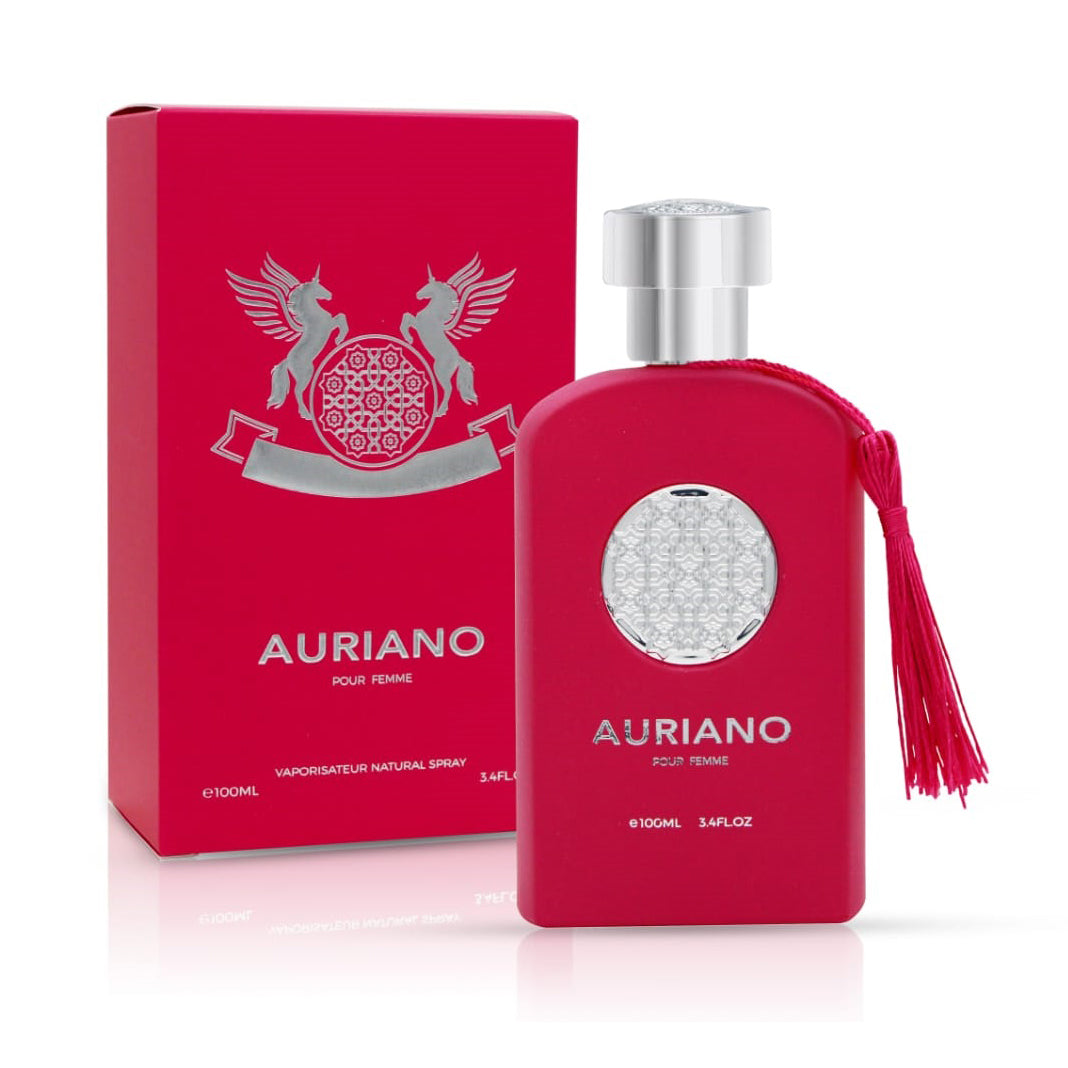 <p><span data-mce-fragment="1"><em>INSPIRED BY </em><strong>ORIANA PARFUMS DE MARLY</strong></span></p>
<p><span data-mce-fragment="1">Auriano Pour Femme is a Floral Fruity Gourmand fragrance for women. Top notes are Mandarin Orange, Bergamot and Grapefruit; middle notes are Orange Blossom, Raspberry and Black Currant; base notes are Whipped cream, Marshamallow, Musk and Ambrette (Musk Mallow).</span></p>