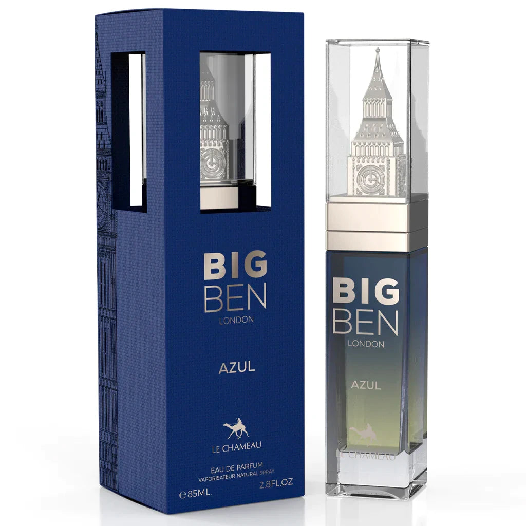 <p><em data-mce-fragment="1">INSPIRED BY</em><span data-mce-fragment="1"><em> </em><em>A BLEND OF</em><b> DIOR SAUVAGE AND CREED AVENTUS</b></span></p>
<p>Experience the unmistakably English fragrance of Big Ben London Azul. A carefully crafted unisex scent with top notes of Calabrian bergamot and pepper, mid notes of Sichuan pepper, lavender, pink pepper, vetiver, patchouli, geranium and elemi, and base notes of ambroxan, cedar and Labdanum. Sophisticated and exclusive, this alluring scent will evoke the feeling of a luxurious evening in London.</p>