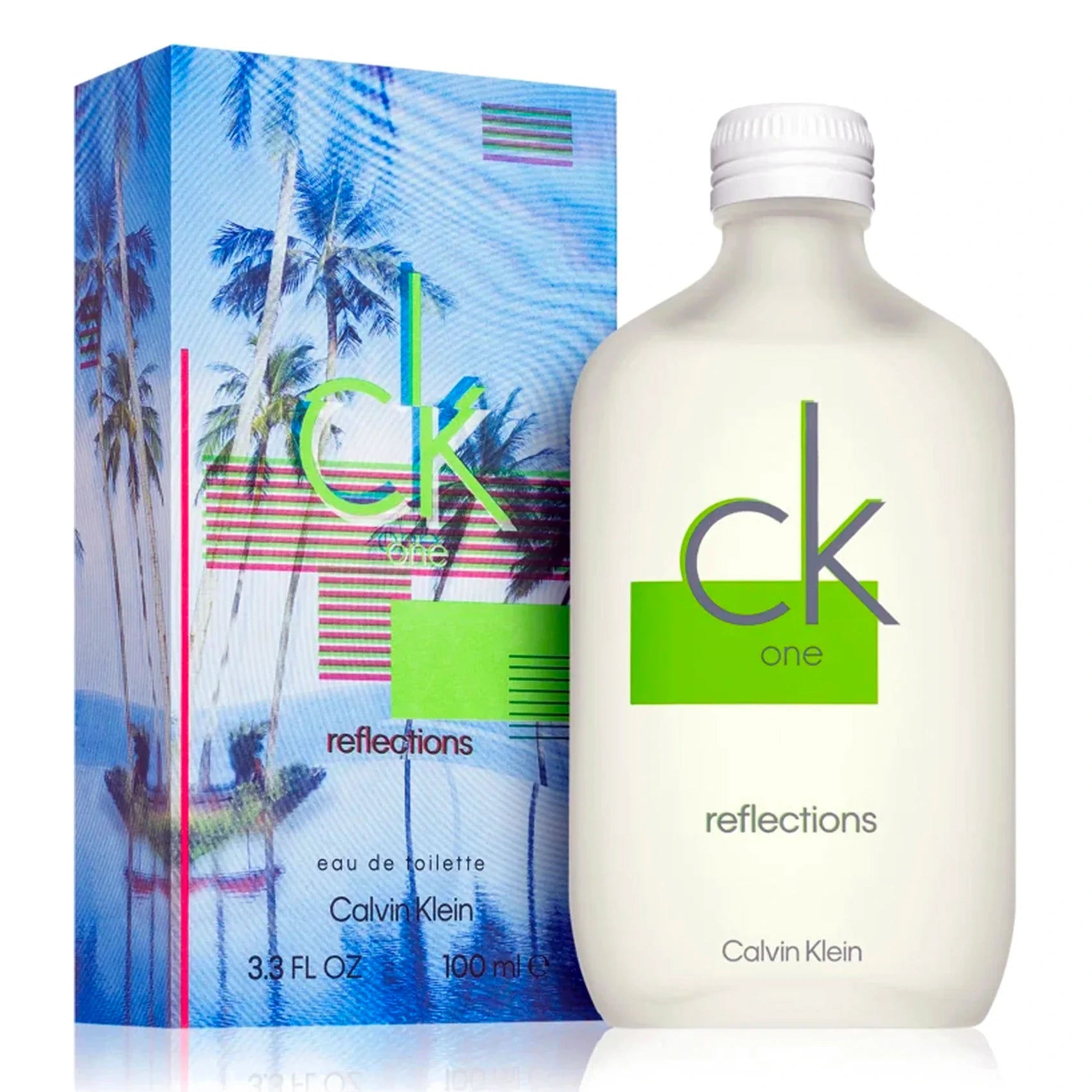 <span data-mce-fragment="1"></span>
<p data-mce-fragment="1">Feel invigorated and inspired this summer with CK One Reflections. This vegan Eau de Toilette carries a vibrant, energetic scent with natural ginger, frozen lime, sparkling green tea heart, and a sensual woody musk base. Its recycled flacon and 50.5% natural ingredients provide an eco-friendly olfactory experience that will bring light and joy to your day.</p>
<br><span data-mce-fragment="1"></span>