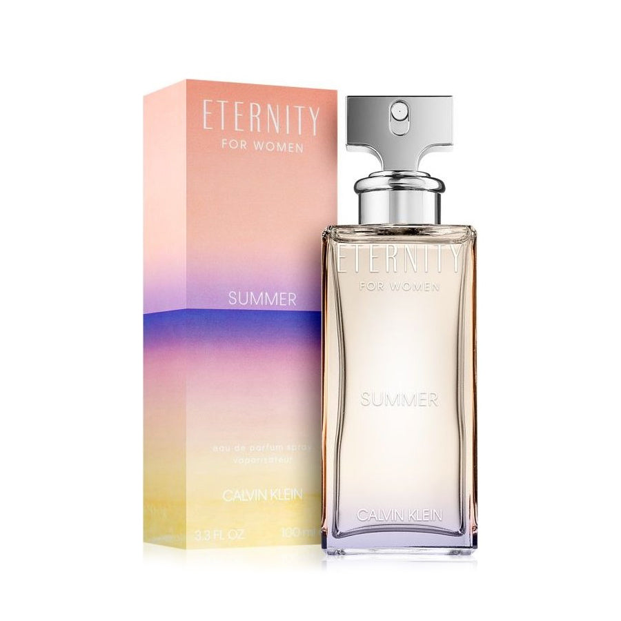 <span data-mce-fragment="1">Enjoy summertime all year long with Eternity Summer for women. The sunshiny fragrance is a unique a combination of floral notes including water l</span><span class="yZlgBd" data-mce-fragment="1">ily, peony and gardenia with a sensual and soft musk and blonde wood base. Relax with bright notes of pear, watermelon, mandarin and green bamboo leaves for a clean, fresh aroma.</span>