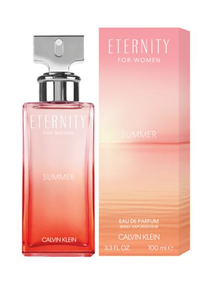 <span data-mce-fragment="1">Inspired by a beautiful summer sunset, Calvin Klein Eternity Summer for Women evokes the alluring romance of the season in a sensual new floral fragrance.</span><br data-mce-fragment="1"><br data-mce-fragment="1"><span data-mce-fragment="1">An uplifting and refreshing heart of anise star notes over a soft base of musk, and is topped with feminine desert rose oil—true to the natural scent of a desert rose. The balanced contrast between the floral and fluid notes is comparable to the blurred lines between water and sky, a perfect entity.</span><br data-mce-fragment="1"><br data-mce-fragment="1"><span data-mce-fragment="1">Housed in a luminous coral bottle, the solar floral scent exudes exotic allure. Luxuriantly feminine, the balanced fragrance is the quintessential fresh summer iteration of iconic ETERNITY.</span>