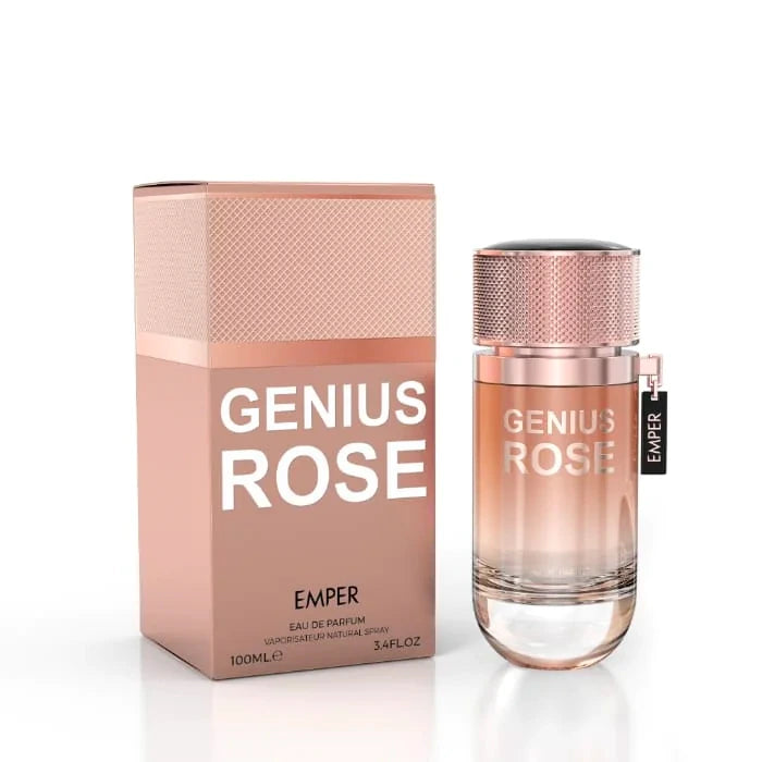 <p data-mce-fragment="1"><em>﻿INSPIRED BY ﻿</em><strong>﻿CAROLINA HERRERA 212 VIP ROSE</strong><br></p>
<p data-mce-fragment="1">Elevate your senses with the sublime Genius Rose 3.4 oz EDP for women by Emper. An exquisite blend of floral notes and musk, this lushly crafted cologne is a luxurious treat for the senses. Imbued with a hint of spice, this evocative scent is sure to make a lasting impression.</p>