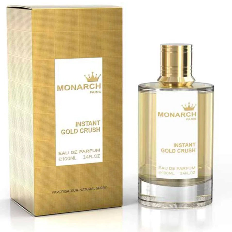 <p><em>INSPIRED BY</em> <strong>MANCERA INSTANT CRUSH</strong></p>
<p>Instant Gold Crush 3.4 oz EDP unisex captures the essence of luxury and indulgence. Flaunting aromas of opulent and fruity notes, patchouli leaf, and water jasmine, this captivating fragrance is perfect for those seeking a romantic and sensuous scent. A touch of this elixir will make you feel truly unique and exquisite.</p>
<p> </p>
<p data-mce-fragment="1"> </p>