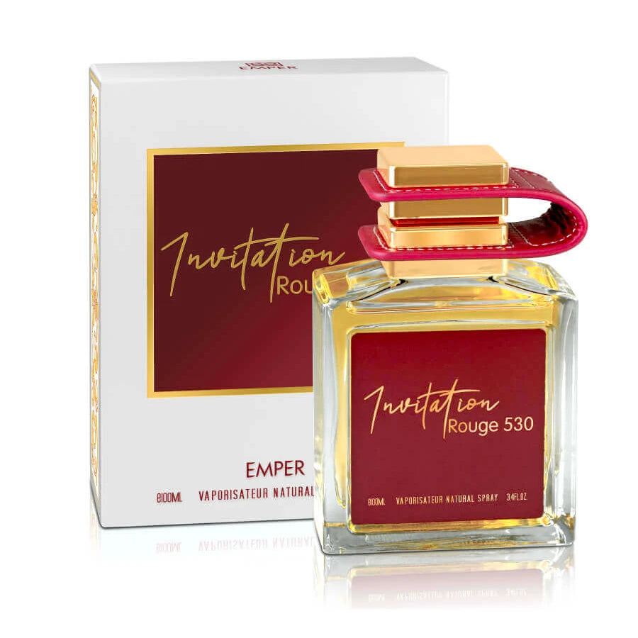 <p><em>﻿INSPIRED BY ﻿</em><strong>﻿BACCARAT ROUGE 540</strong></p>
<p>Invitation Rouge 530 by Emper is for those who desire a fragrance that makes a lasting impression. An elegant blend of brilliant and refined notes, this 3.4 fl. oz. Eau De Parfum is an exquisite combination of saffron, golden notes, flowers, and woody fragrances. Alluring and luxurious, the aroma envelops the senses with its irresistible savory sweetness. Experience this exquisite fragrance and bask in the delightful aroma that Invitation Rouge 530 exudes.</p>