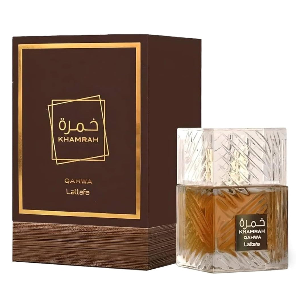 <meta charset="utf-8">
<p data-mce-fragment="1"><strong>INSPIRED BY </strong><em>KILIAN ANGELS' SHARE</em></p>
<p data-mce-fragment="1">'Experience the exquisite blend of spices and sweetness with Khamrah Qahwa by Lattafa Perfumes. This unisex fragrance, launched in 2023, features top notes of Cinnamon, Cardamom, and Ginger, followed by middle notes of Praline, Candied Fruits, and White Flowers, and a base of Vanilla, Coffee, Tonka Bean, Benzoin, and Musk. Elevate your senses with this new, irresistible scent.</p>
<br>