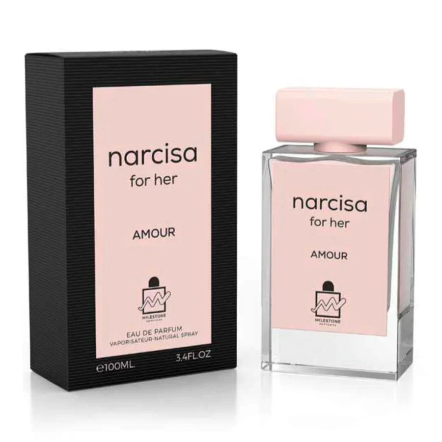 <p><em>INSPIRED BY</em> <strong>NARCISO RODRIGUEZ FOR HER PERFUME</strong></p>
<p>Show off your unique signature scent with Narcisa for Her Amour EDP. This woody-floral perfume gives you a sophisticated allure that will last throughout the day and night, with notes of rose, peach, musk, and amber, and a fragrant base of patchouli and sandalwood. Enjoy elegance and attractiveness with every spritz of this luxurious scent.</p>