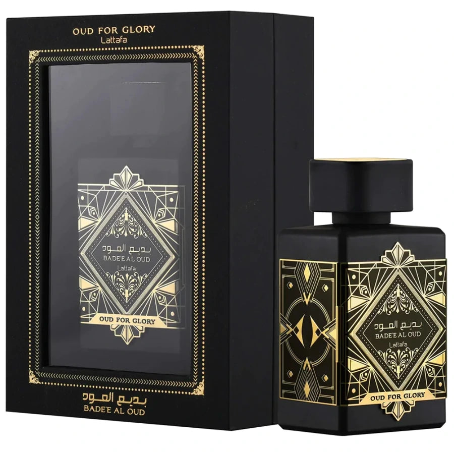 <div data-mce-fragment="1">Bade’e Al Oud/Oud for Glory by Lattafa Perfumes is an oriental, warm and woody fragrance launched in 2020. It has an excellent sillage. The most stunning oud for exceptional tastes. The fragrance opens with sweet notes of Saffron, Lavender and Nutmeg. Its heart is composed of notes of Agarwood (Oud) and Patchouli whereas the base notes are essentially Agarwood (Oud), Musk and Patchouli.</div>
<div data-mce-fragment="1"><br></div>
<div data-mce-fragment="1">
<strong data-mce-fragment="1">Top Notes:</strong><span data-mce-fragment="1"> </span>Saffron, Lavender, &amp; Nutmeg</div>
<div data-mce-fragment="1">
<strong data-mce-fragment="1">Middle Notes:</strong><span data-mce-fragment="1"> </span>Agarwood &amp; Patchouli </div>
<div data-mce-fragment="1">
<strong data-mce-fragment="1">Base Notes:</strong><span data-mce-fragment="1"> </span>Agarwood, Patchouli, &amp; Musk</div>