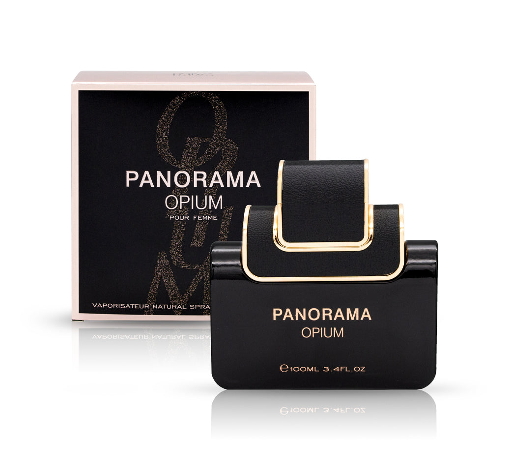 <div class="detail_product_box mb-4" data-mce-fragment="1">
<p data-mce-fragment="1">Panorama Opium is an alluring woman’s scent. Its gentle notes of pure sensuality produce a soft yet daring fragrance, for a delicate, modern, and beautiful lady.</p>
</div>
<div class="detail_product_box mt-4" data-mce-fragment="1">
<h3 data-mce-fragment="1">NOTES</h3>
<h4 data-mce-fragment="1">HEAD NOTES</h4>
<p data-mce-fragment="1">Pear, Orange Blossom, Pink Pepper</p>
</div>
<div class="detail_product_box" data-mce-fragment="1">
<h4 data-mce-fragment="1">HEART NOTES</h4>
<p data-mce-fragment="1">Jasmine, Coffee, Licorice, Bitter Almond</p>
</div>
<div class="detail_product_box" data-mce-fragment="1">
<h4 data-mce-fragment="1">BASE NOTE</h4>
<p data-mce-fragment="1">Vanilla, Patchouli, Cashmere Wood, Cedar</p>
</div>