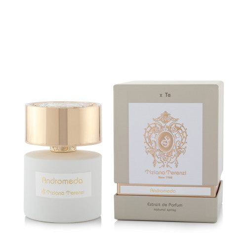 <span data-mce-fragment="1">Third-generation Italian candle and perfume company, Tiziana Terenzi is dedicated to producing some of the world’s most exquisite scents. Tracing their roots back to the family’s production of church votives in the mid-20th century, siblings Tiziana and Paolo launched their line of richly scented candles and perfumes in 2012. The elegant award-winning vessels are all handmade and feature 24k gold detailing. Tiziana Terenzi’s Luna collection is the place of lost memories, wishes and desires. Luna is evocative of far distant memories from childhood, mesmerizing fairytale landscapes, and wild nature". The bottle has a soft matte feel, cylindrical shape and is decorated with an innovative treatment that tints it a pale white colour, exactly like our gorgeous moon. The black and red moon fragrances are housed in red and black glossy-smooth round bottles that mimic the special and rare red and black moons. Andromeda is inspired by a natural miracle of mother nature that occurs once a year in the Italian countryside, near the Terenzi family residence for hundreds of years: the Blossoming - “La Fiorita”, Andromeda contains the majesty of this panorama and the ephemeral allure of the “Fiorita” (Flowered) festival. Andromeda’s delicate freshness surrounds you and is with you all day. A scent with a reserved, but firm, personality, ignited by the memory of pear nectar and white heliotrope. Made in Italy.</span><br data-mce-fragment="1"><br data-mce-fragment="1"><b data-mce-fragment="1">TOP NOTES: </b>Bergamot, Cut grass, Ylang ylang, Water jasmine<br><b data-mce-fragment="1">HEART NOTES: </b>lilium, Violet leaves, Damask rose, Pear nectar, White heliotrope, Peach<br data-mce-fragment="1"><b data-mce-fragment="1">BASE NOTES: </b>Coconut powder, Amber, Vanilla, Cashmere, Ebony, Tonka bean, Powdered sugar