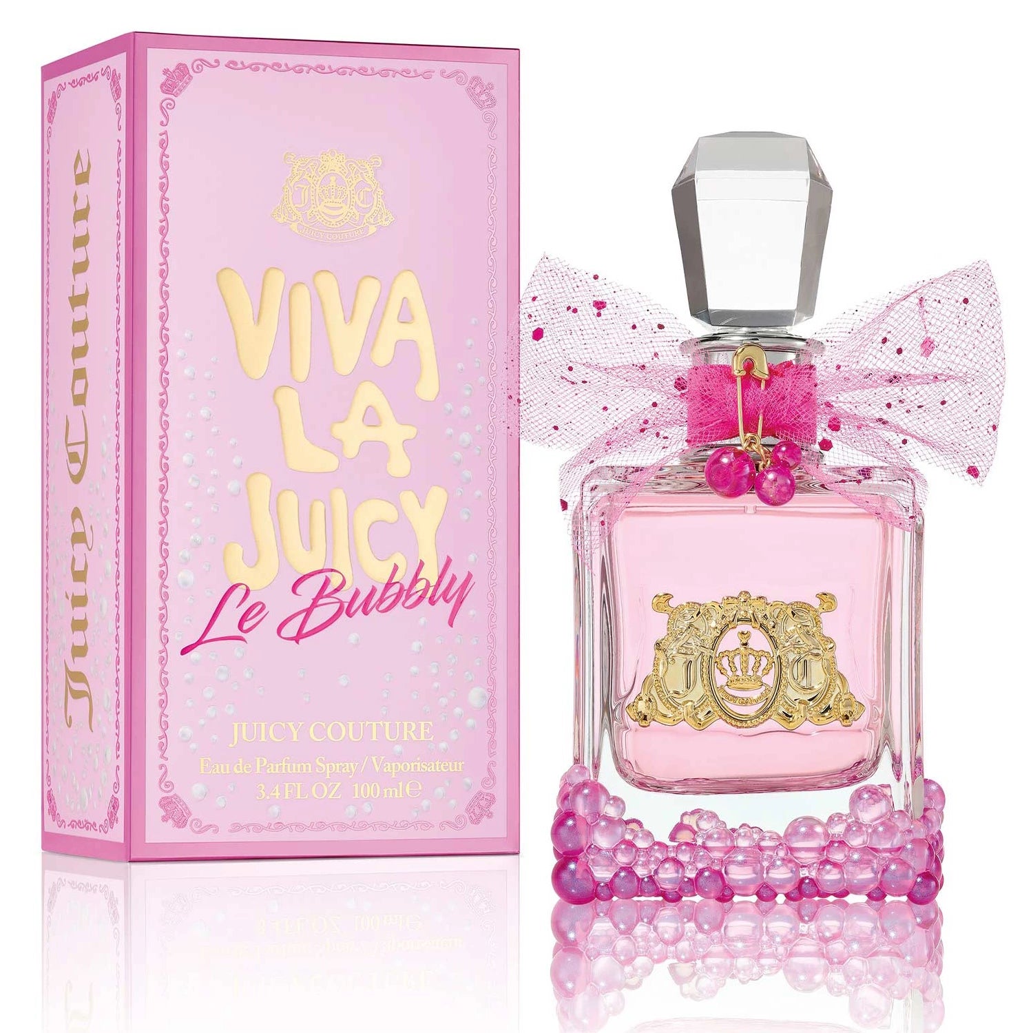 <span data-mce-fragment="1">Make every night in a night to remember. New limited edition Viva La Juicy Le Bubbly Eau de Parfum makes pink champagne wishes and glam dreams come true, all with a POP of pinkatude. Your party for one has just begun, as fizzy notes of pink berries and sweet jasmine keep things feeling bubbly. Time to break out the disco ball and pop the corks, there’s no bursting this bubble. This couture is poppin’!</span><br data-mce-fragment="1"><span data-mce-fragment="1">As enticing as the pop of a cork, the fragrance has opening bubbles of effervescent pink berries and blood orange to excite the senses. A floral heart of gardenia, jasmine, and vanilla orchid are wrapped within golden amber, pralines, and creamy woods for an irresistible signature worth celebrating.</span><br data-mce-fragment="1"><br data-mce-fragment="1"><span data-mce-fragment="1">BUBBLY TOP NOTE: Champagne-inspired Pink Berries Accord</span><br data-mce-fragment="1"><span data-mce-fragment="1">SPARKLING MIDDLE NOTE: Popping Gardenia</span><br data-mce-fragment="1"><span data-mce-fragment="1">CHARMING BASE NOTE: Golden Amber</span><br data-mce-fragment="1"><span data-mce-fragment="1">Mood: Effervescent. Cheery. Addictive.</span>