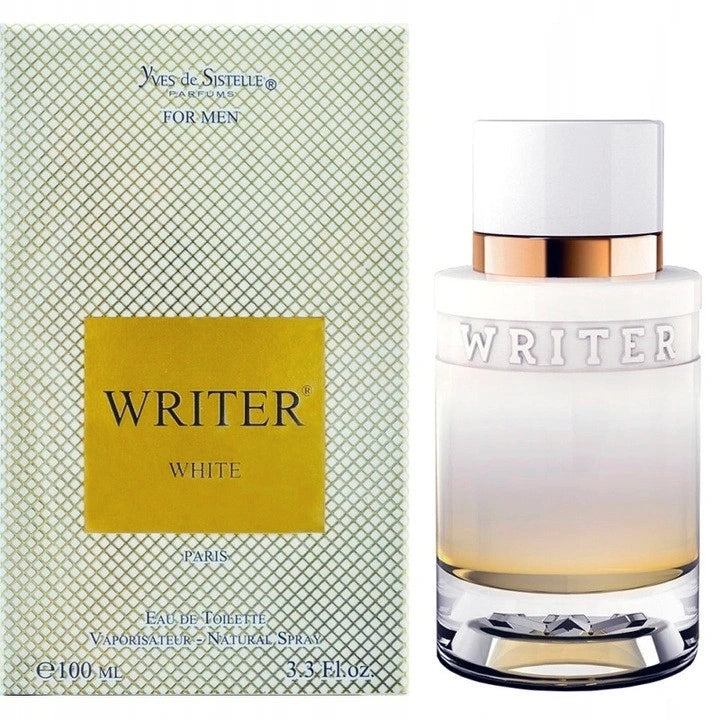 <b></b> Introducing Writer White by Yves de Sistelle, an Aromatic scent designed for men. Launched in 2019, this fragrance boasts top notes of Pink Pepper, Coriander, and Bergamot, followed by middle notes of Violet Leaf, Galbanum, and Rose, and a base of Ambrette (Musk Mallow), Ambrox Super, and Cashmeran. Elevate your senses with this luxurious and refined blend.<span></span>